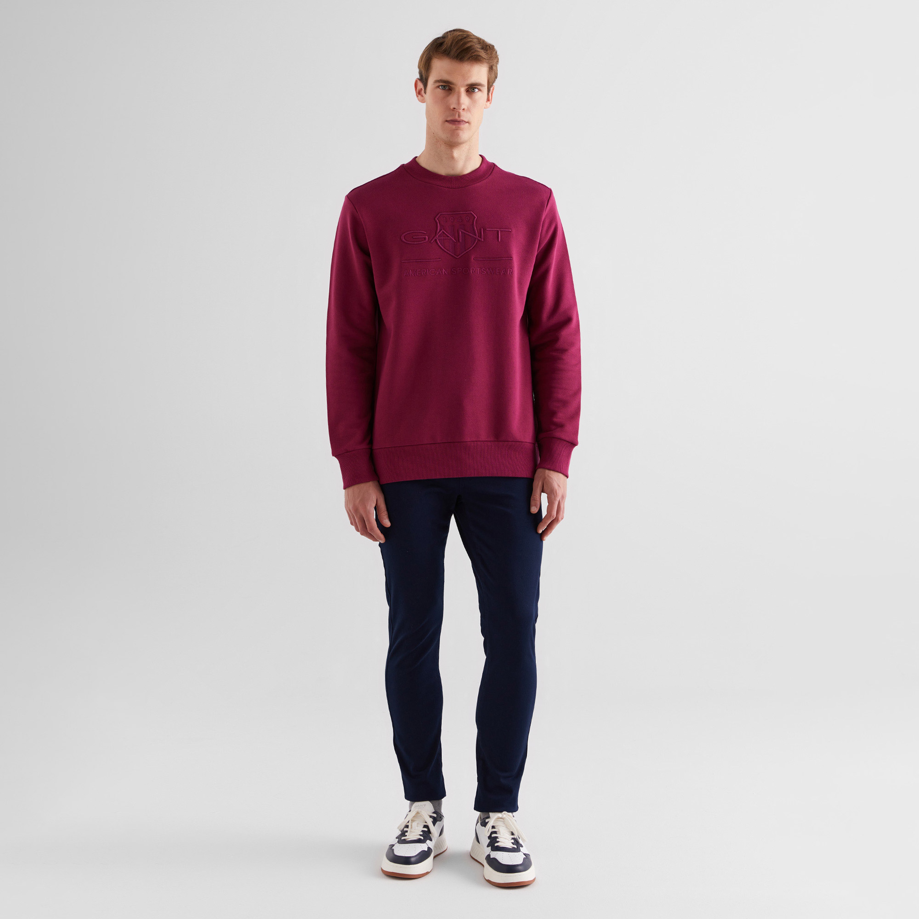 GANT Erkek Bordo Regular Fit Bisiklet Yaka Logolu Sweatshirt