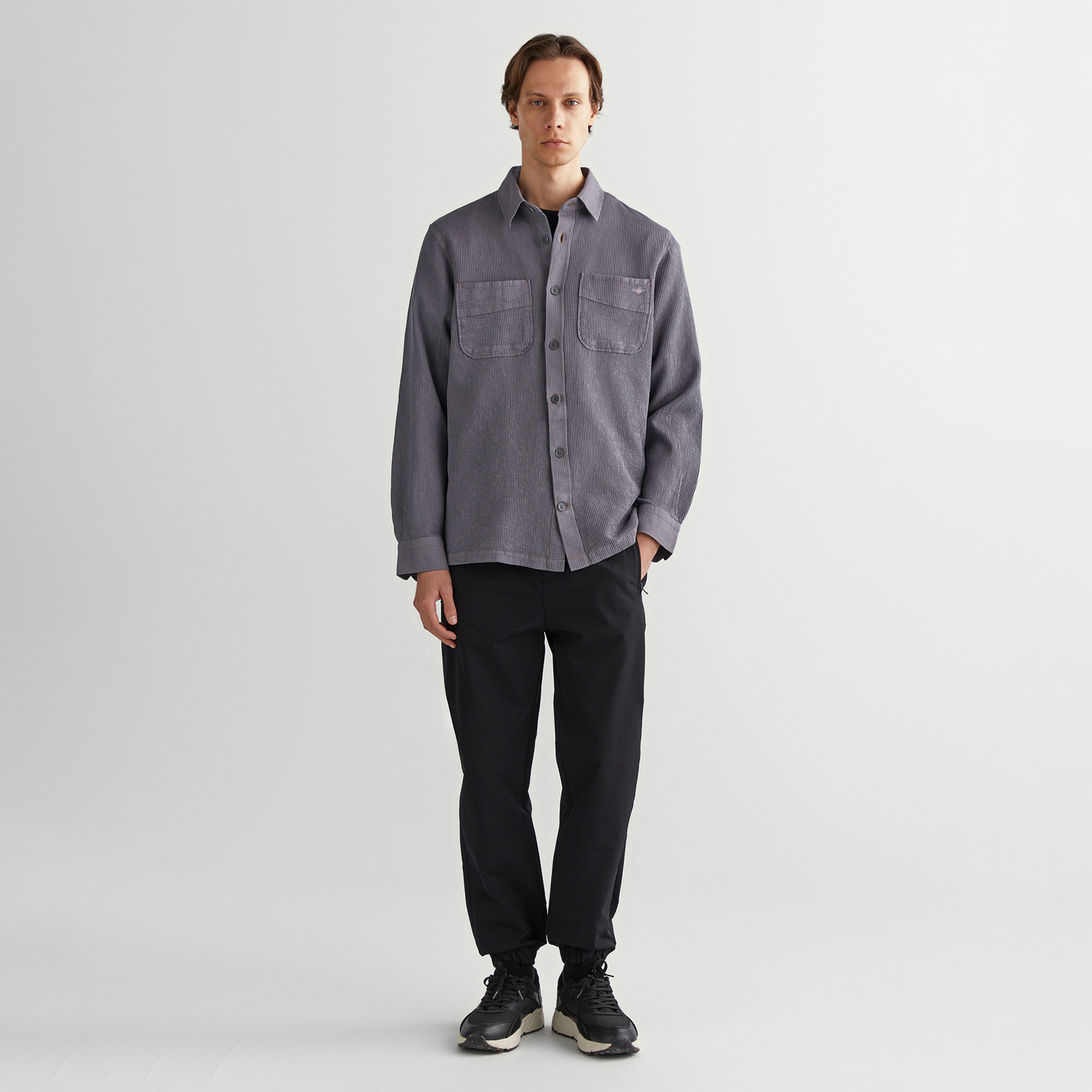 GANT Erkek Gri Oversize Fit Klasik Yaka Gömlek