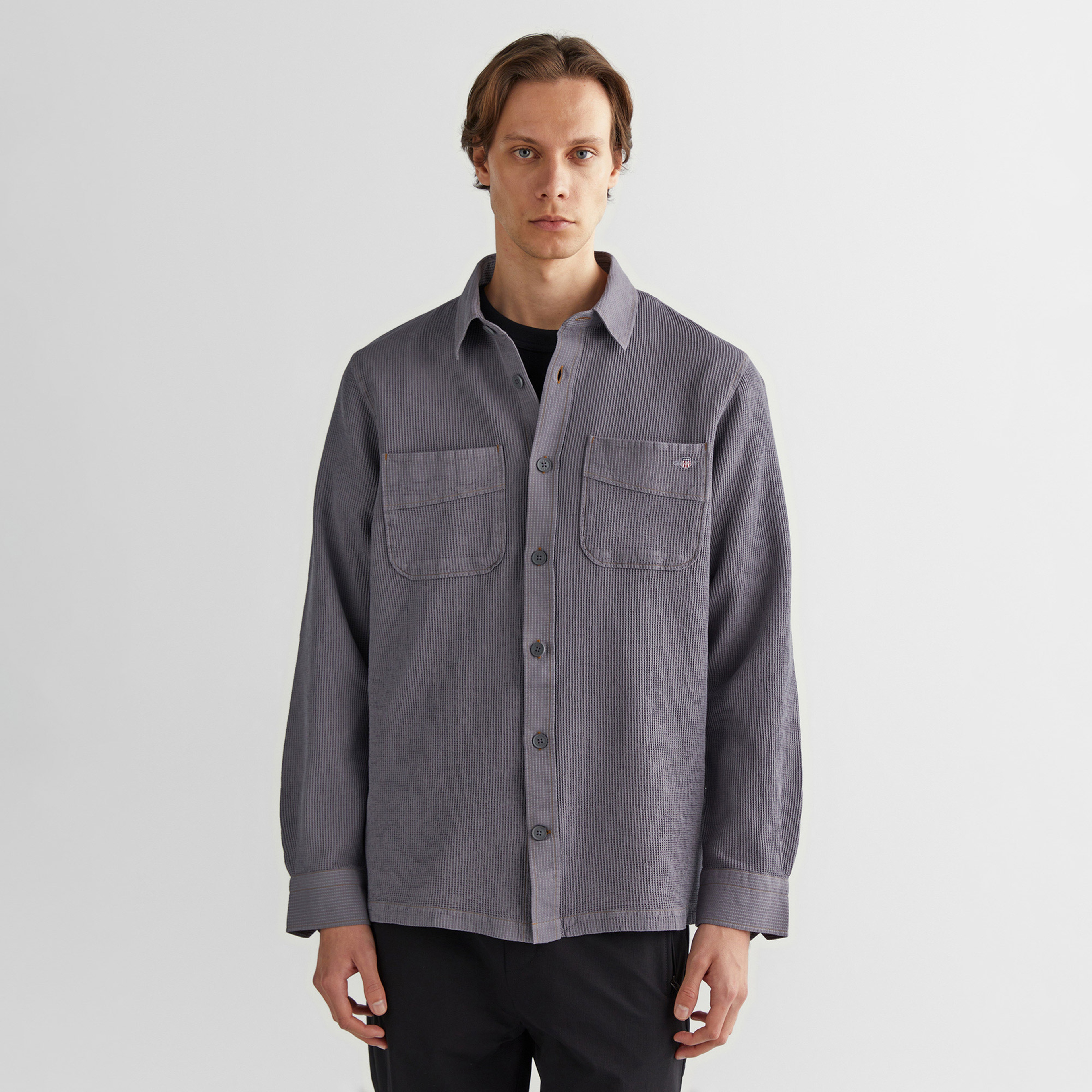 GANT Erkek Gri Oversize Fit Klasik Yaka Gömlek