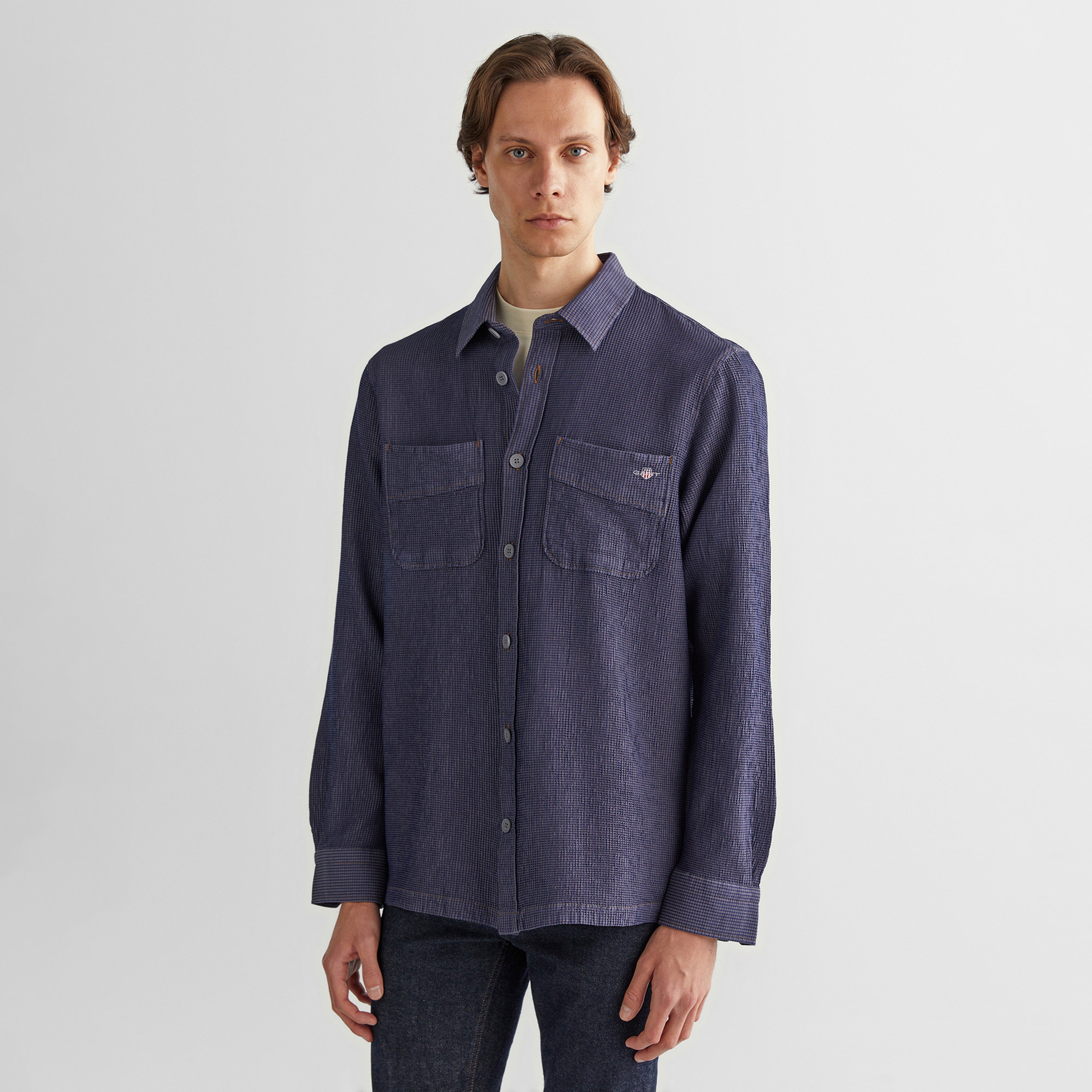 GANT Erkek Lacivert Oversize Fit Klaisk Yaka Gömlek