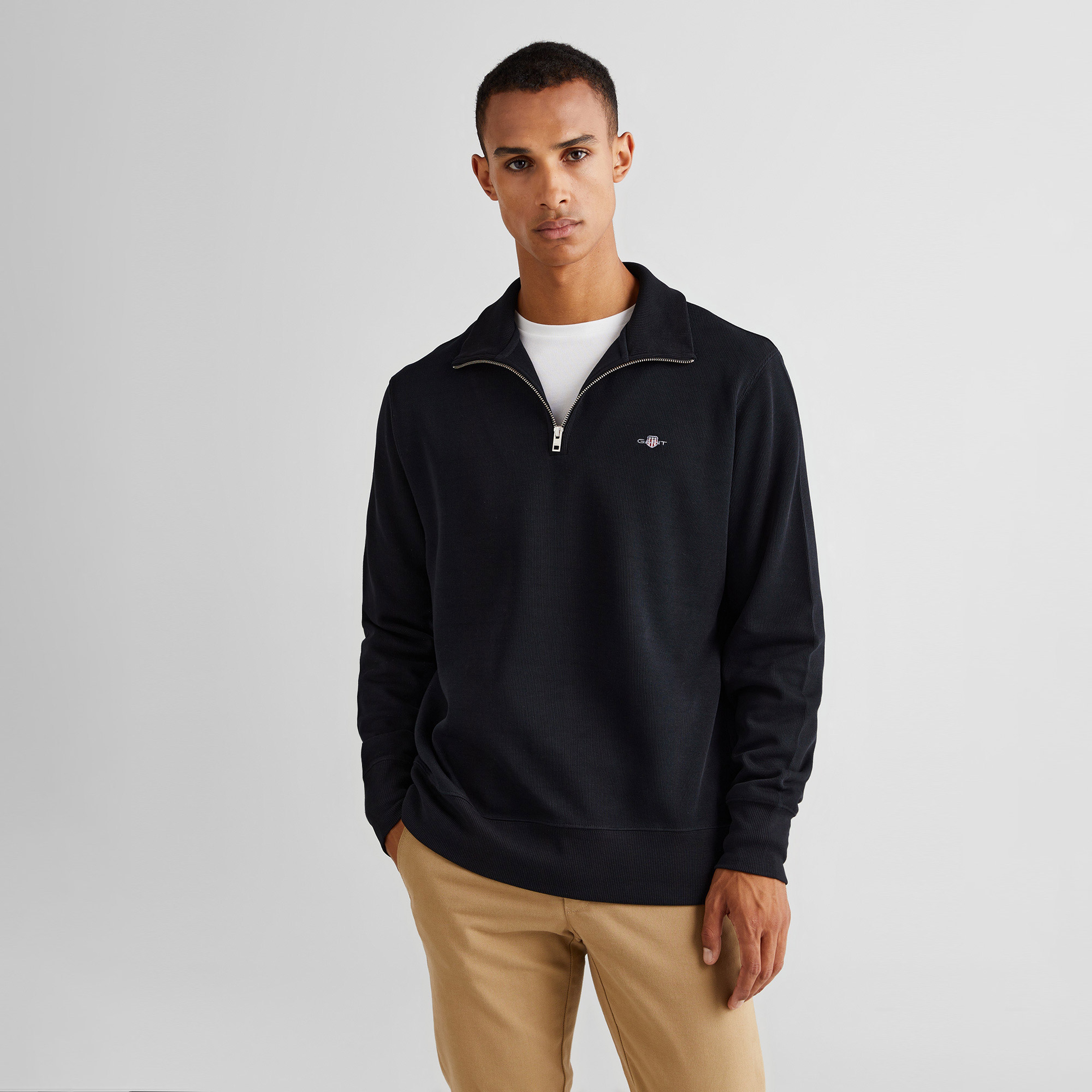 GANT Erkek Siyah Regular Fit Yarım Fermuarlı Sweatshirt