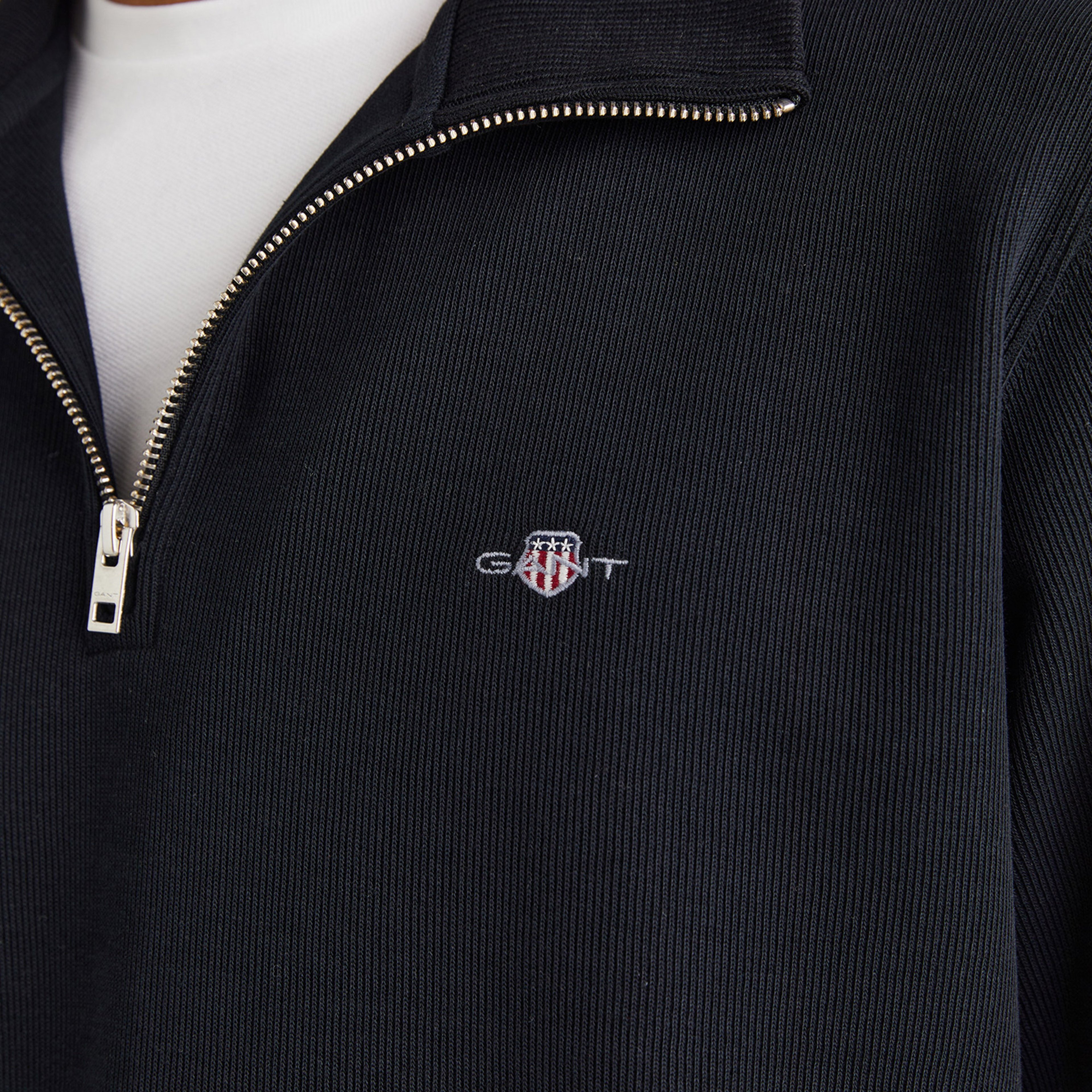 GANT Erkek Siyah Regular Fit Yarım Fermuarlı Sweatshirt