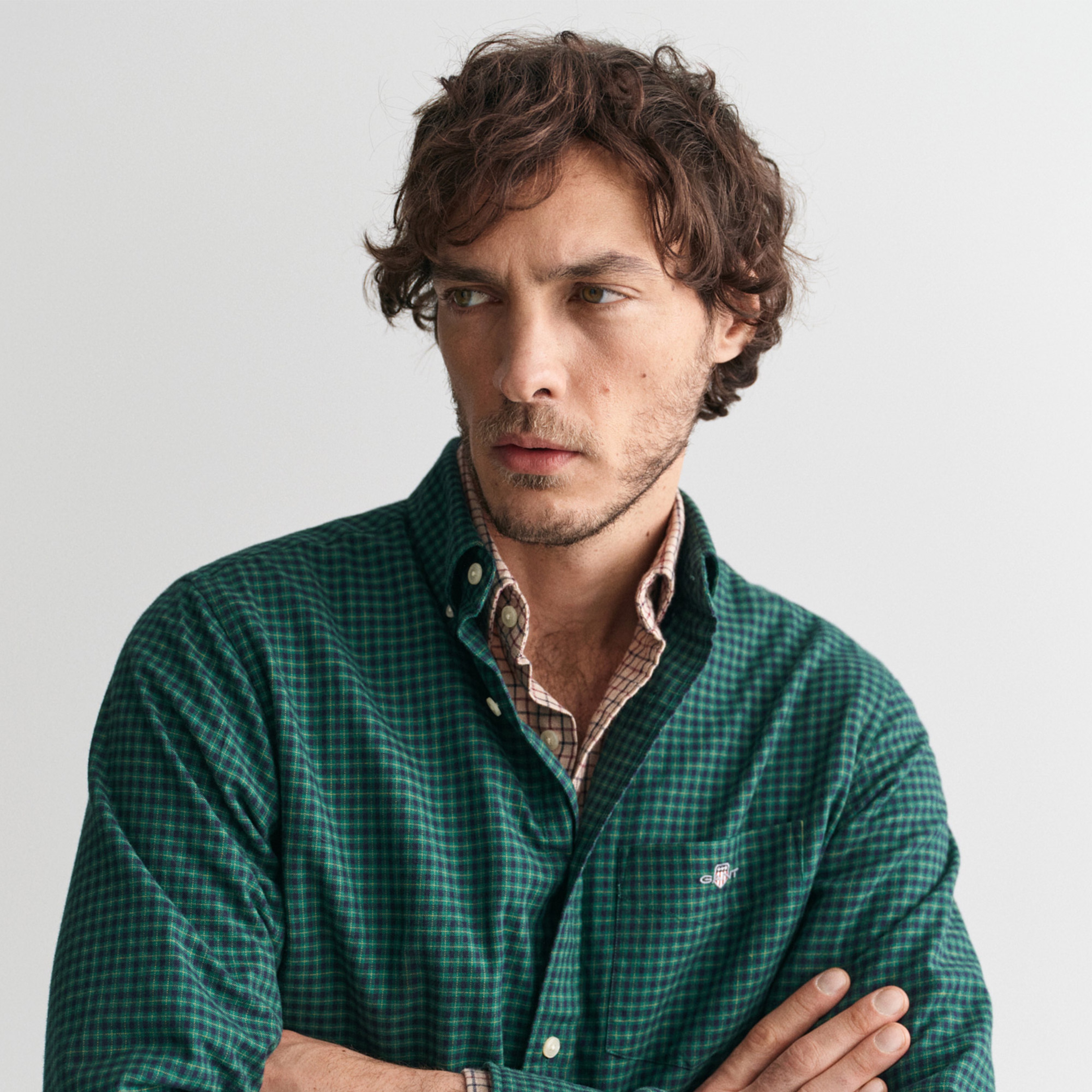 GANT Erkek Yeşil Regular Fit Düğmeli Yaka Kareli Gömlek
