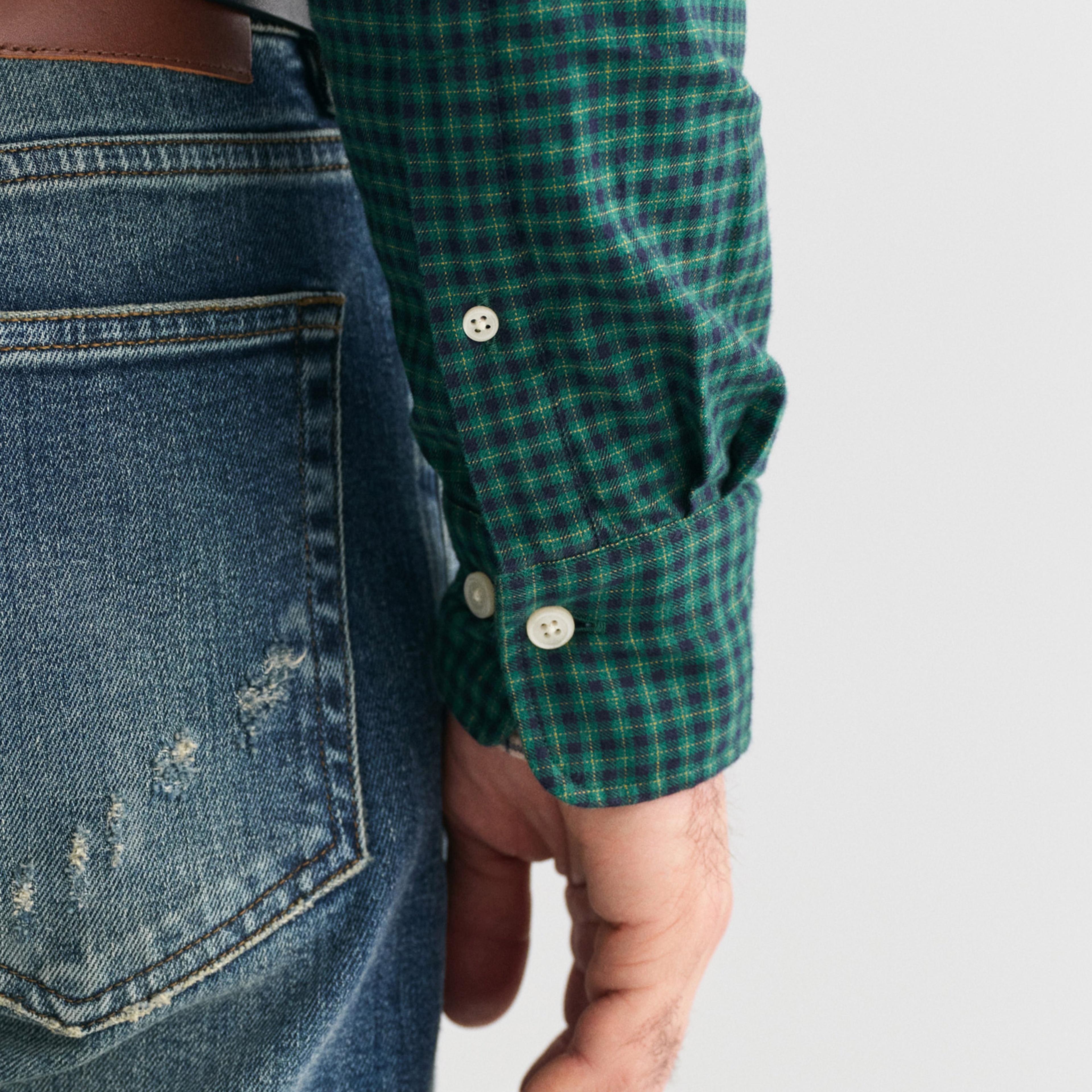 GANT Erkek Yeşil Regular Fit Düğmeli Yaka Kareli Gömlek