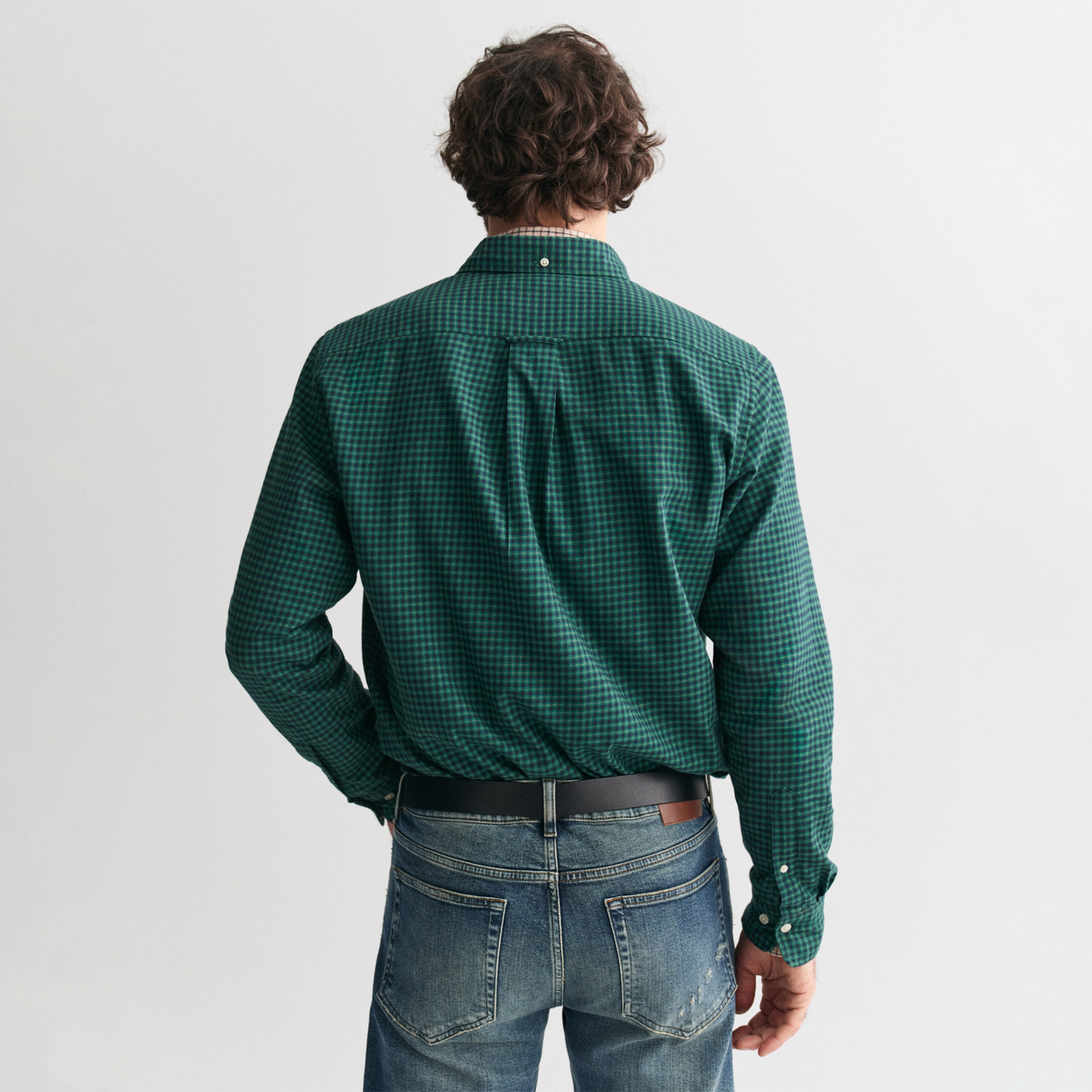 GANT Erkek Yeşil Regular Fit Düğmeli Yaka Kareli Gömlek