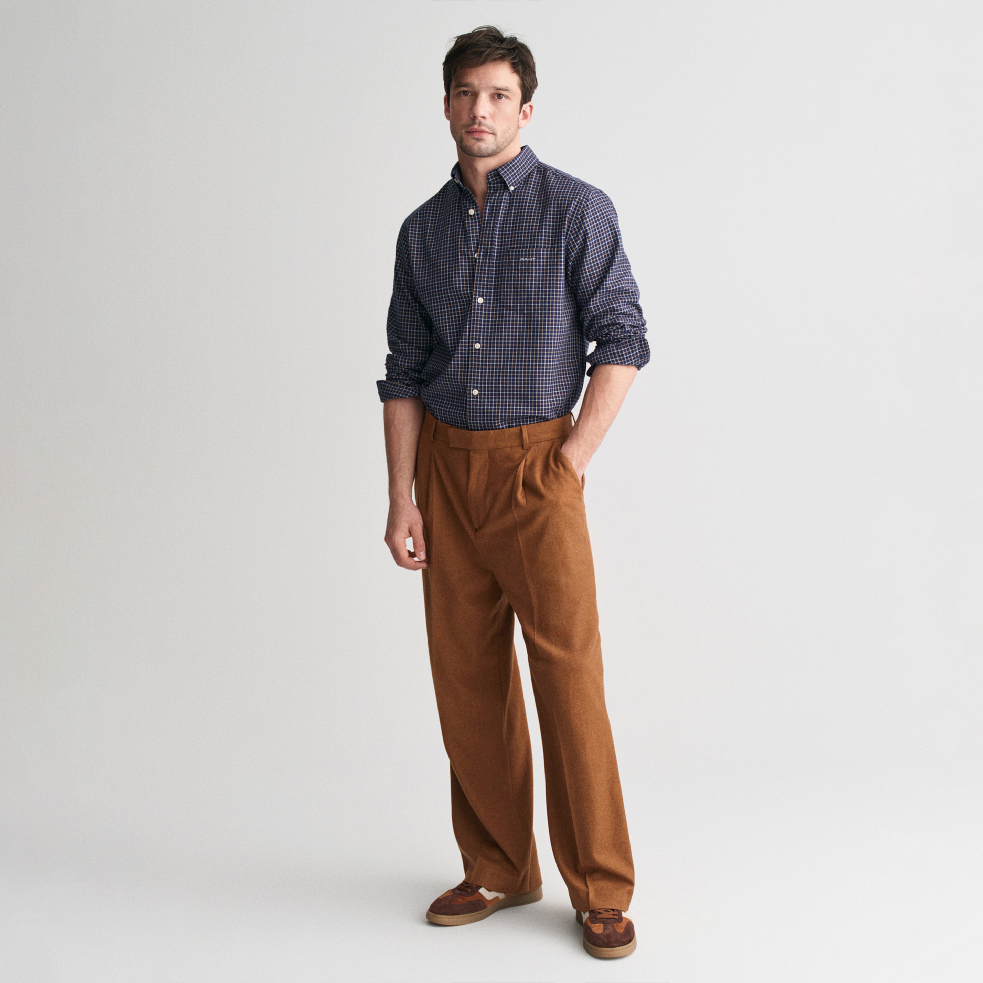 GANT Erkek Lacivert Regular Fit Düğmeli Yaka Kareli Gömlek
