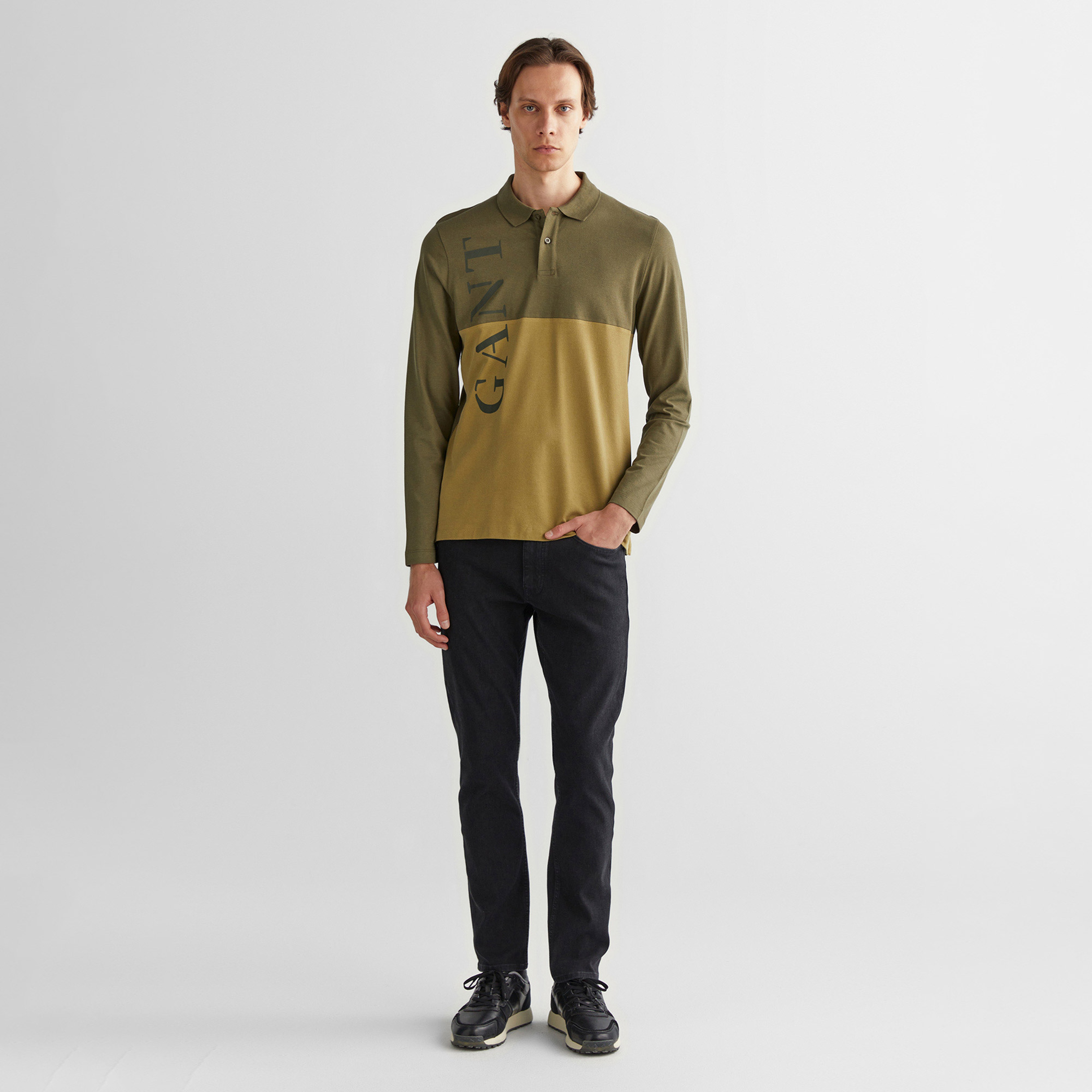 GANT Erkek Yeşil Regular Fit Renk Bloklu Logolu Polo