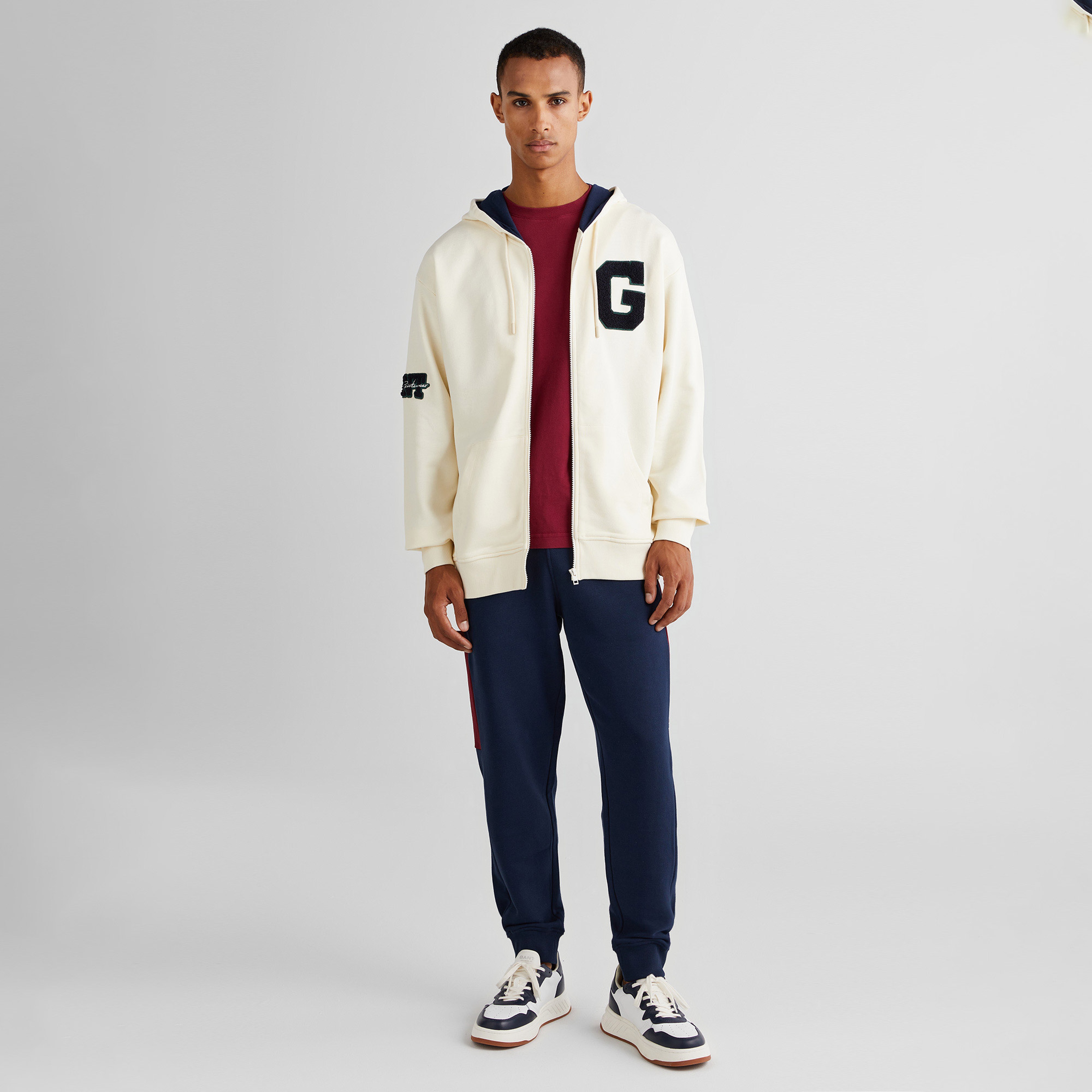 GANT Erkek Krem Relaxed Fit Kapüşonlu Logolu Sweatshirt