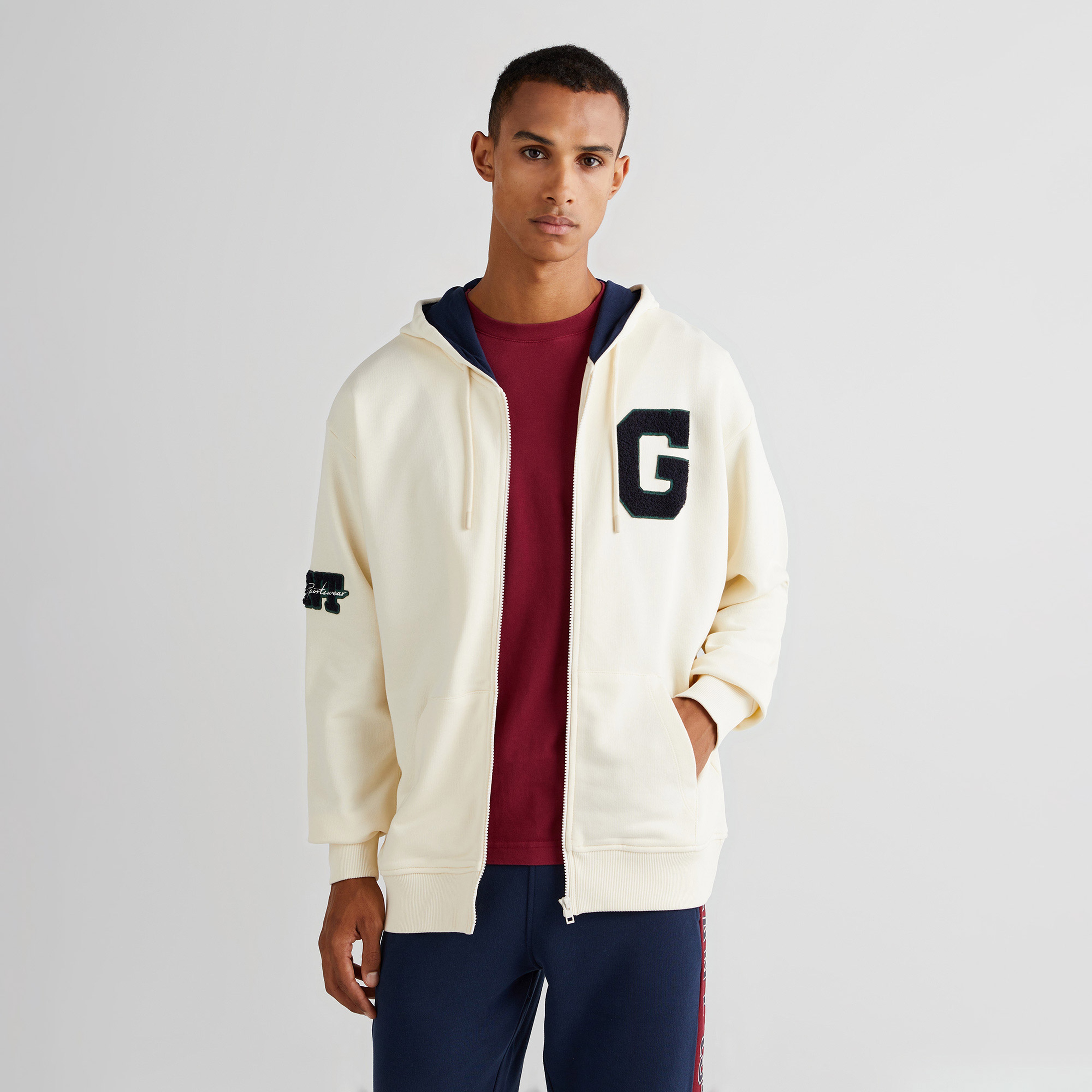 GANT Erkek Krem Relaxed Fit Kapüşonlu Logolu Sweatshirt