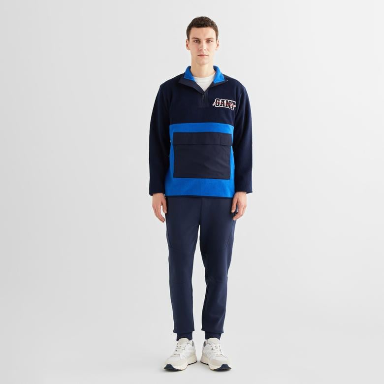 GANT Erkek Lacivert Relaxed Fit Yarım Fermuarlı Logolu Sweatshirt