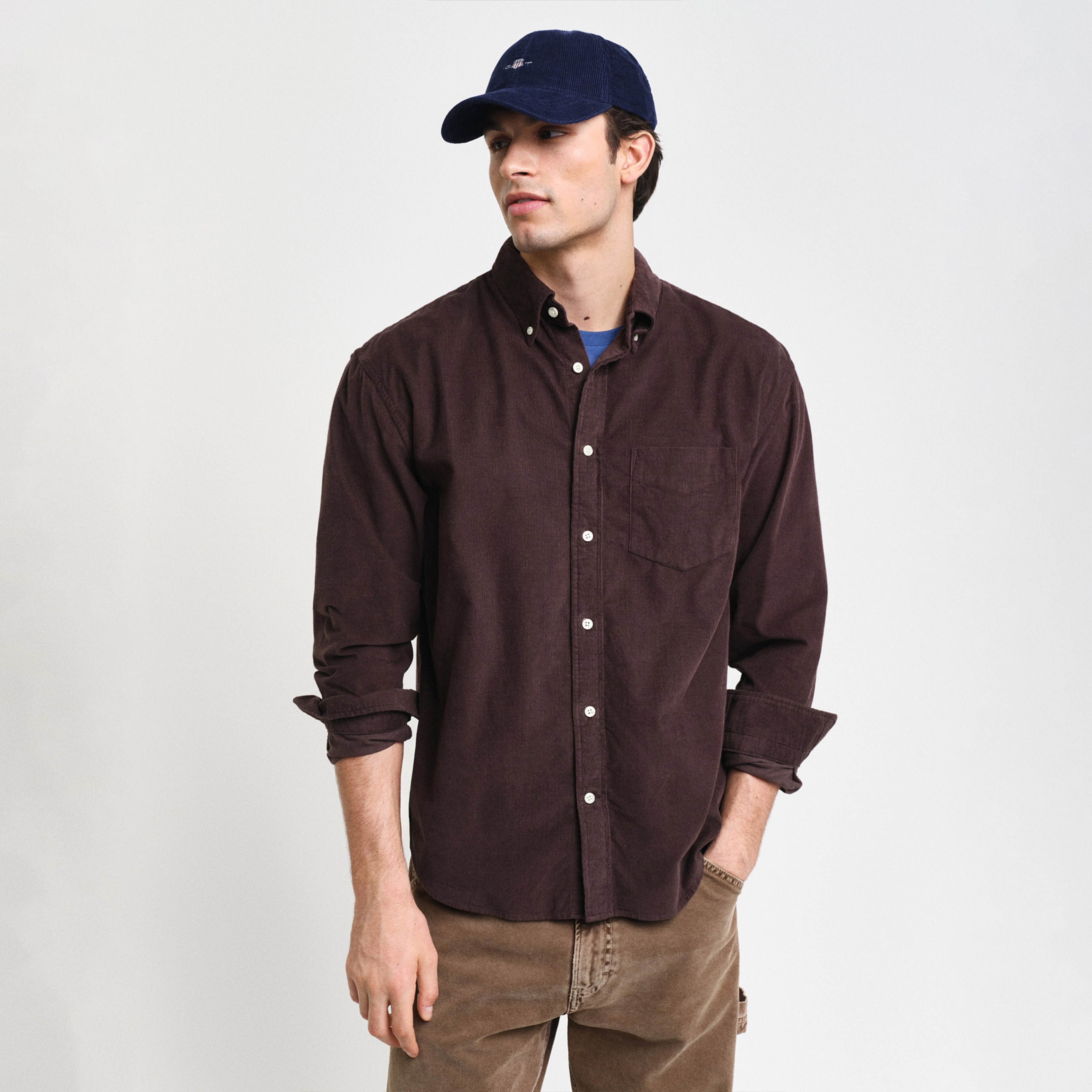 GANT Erkek Kahverengi Relaxed Fit Düğmeli Yaka Gömlek