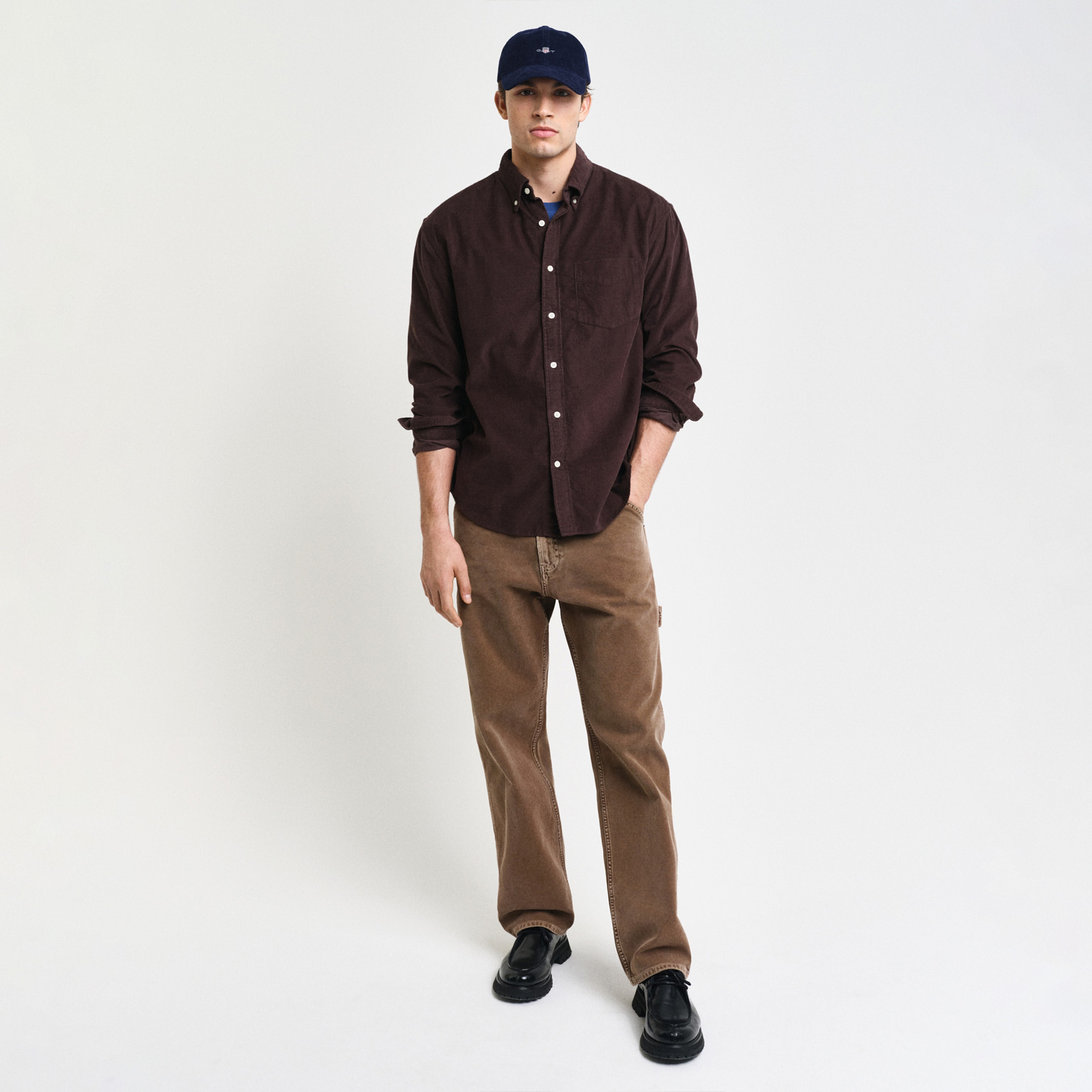 GANT Erkek Kahverengi Relaxed Fit Düğmeli Yaka Gömlek