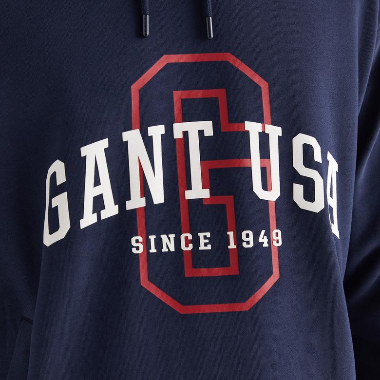 GANT Erkek Lacivert Relaxed Fit Kapüşonlu Logolu Sweatshirt