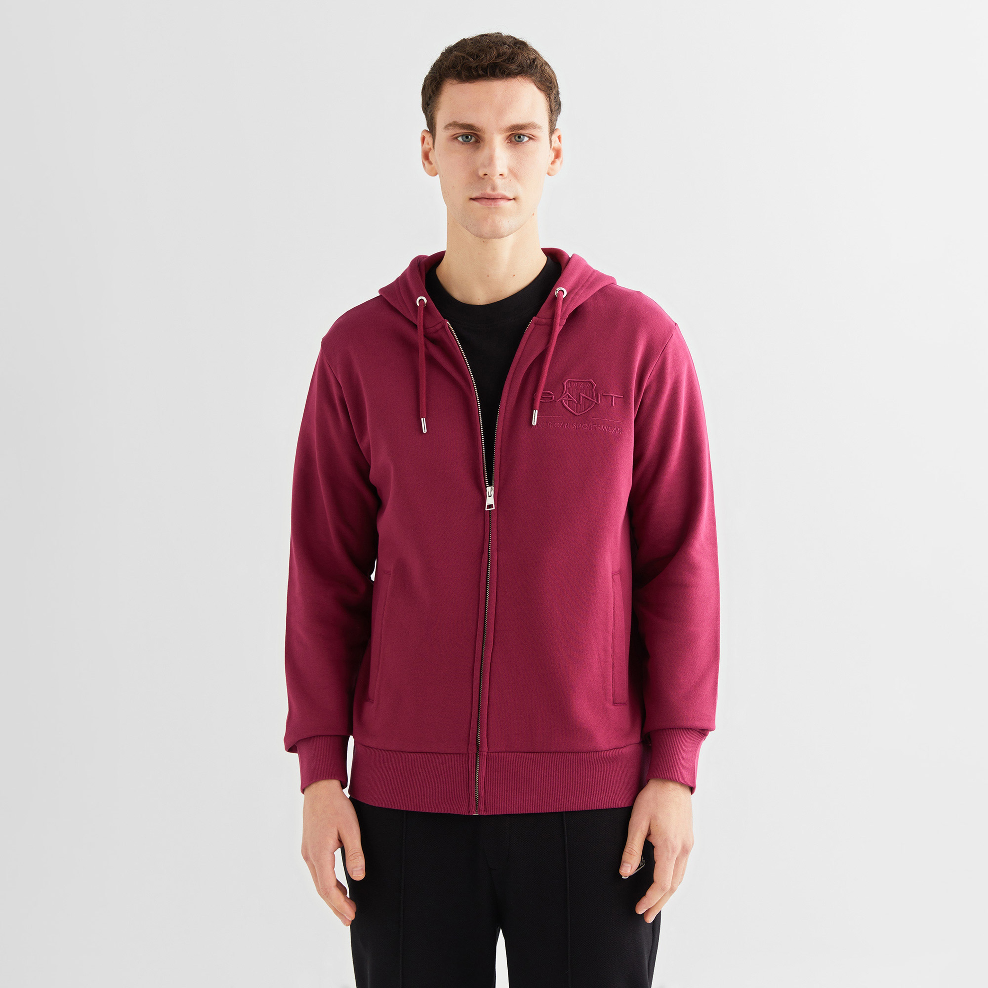 GANT Erkek Bordo Regular Fit Kapüşonlu Logolu Sweatshirt