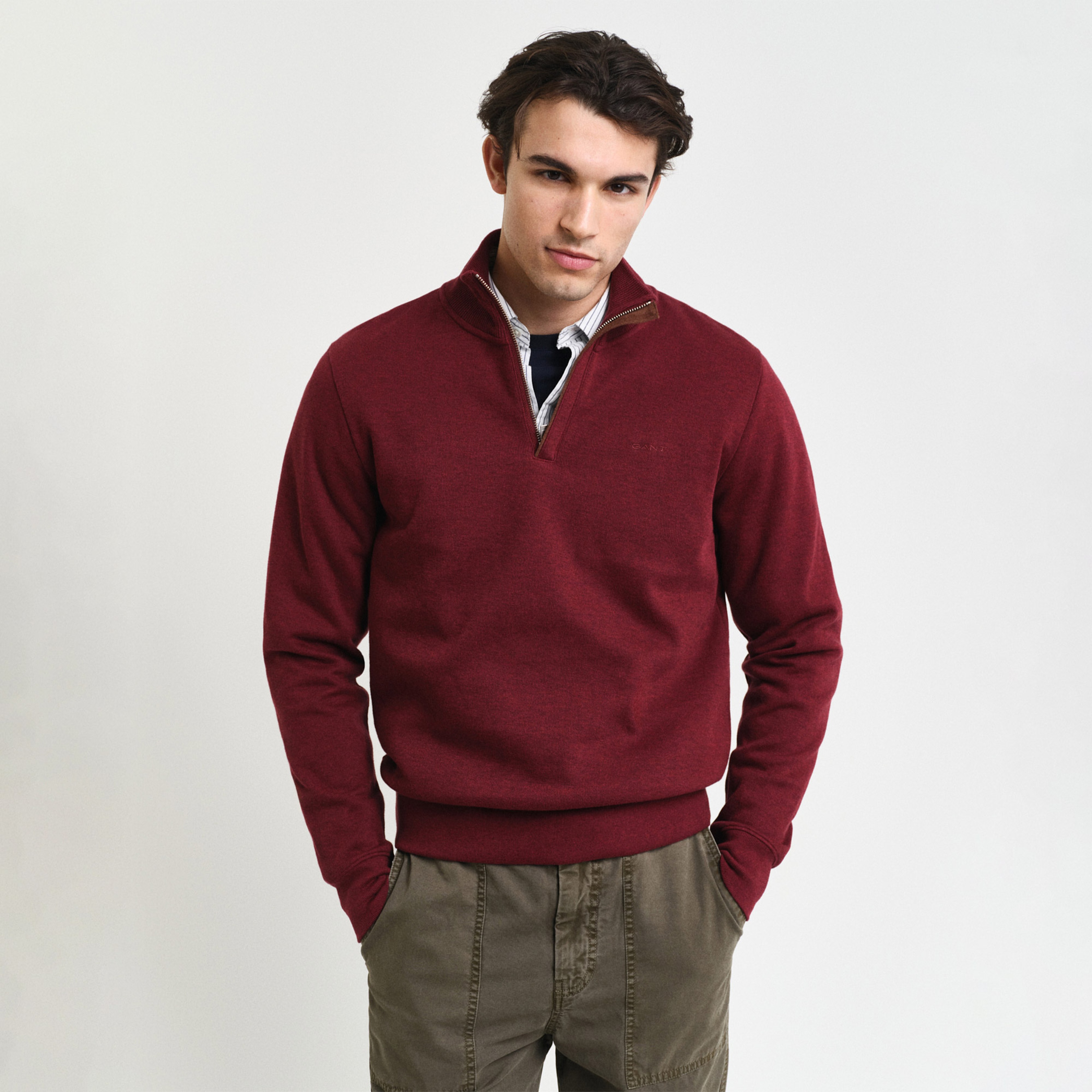 GANT Erkek Bordo Regular Fit Yarım Fermuarlı Sweatshirt