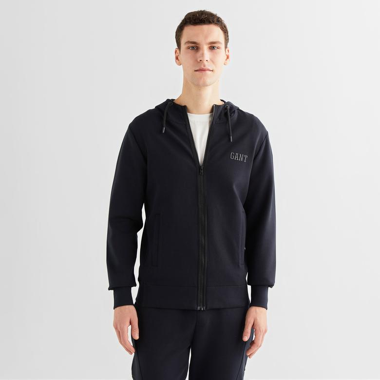GANT Erkek Siyah Relaxed Fit Kapüşonlu Logolu Sweatshirt