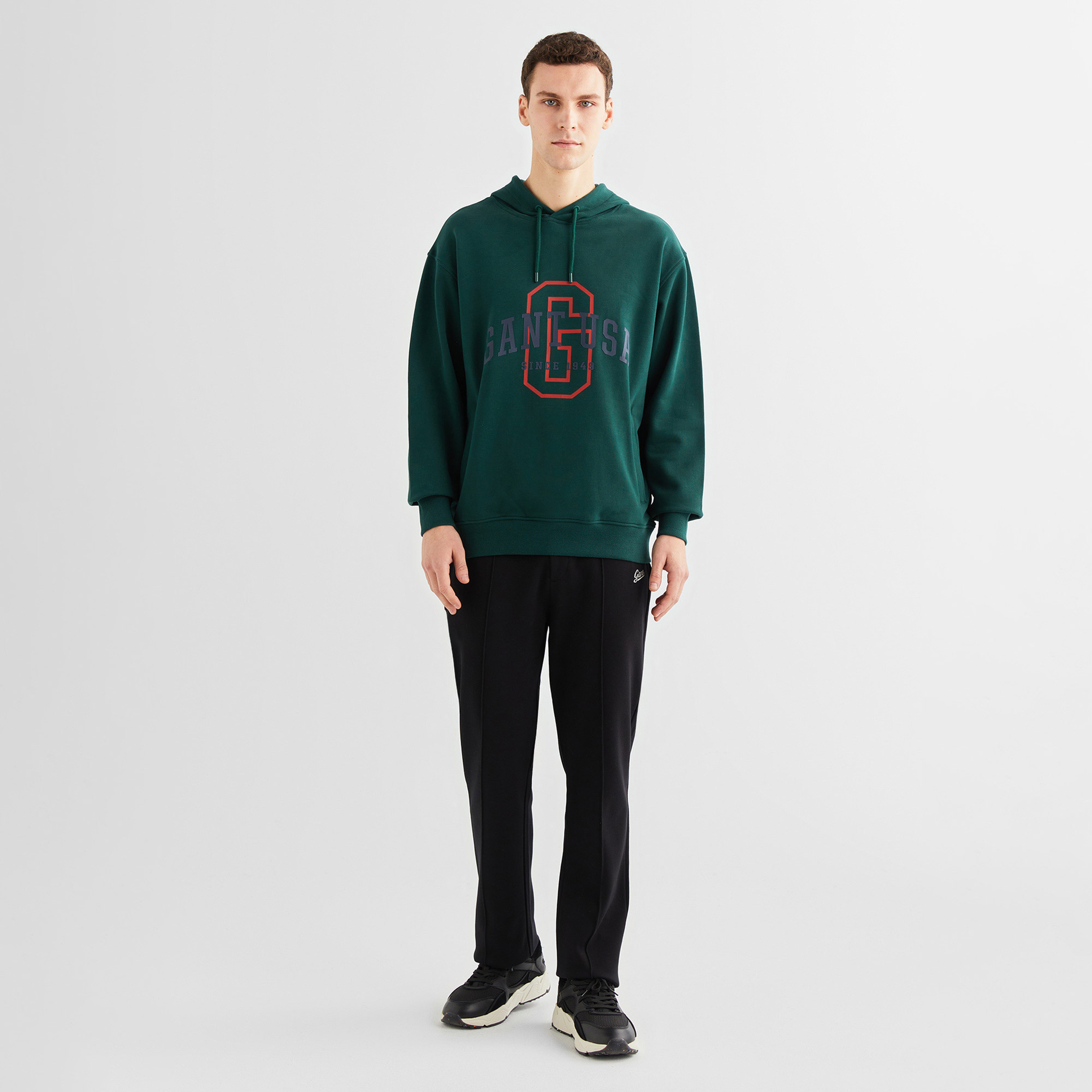 GANT Erkek Yeşil Relaxed Fit Kapüşonlu Logolu Sweatshirt