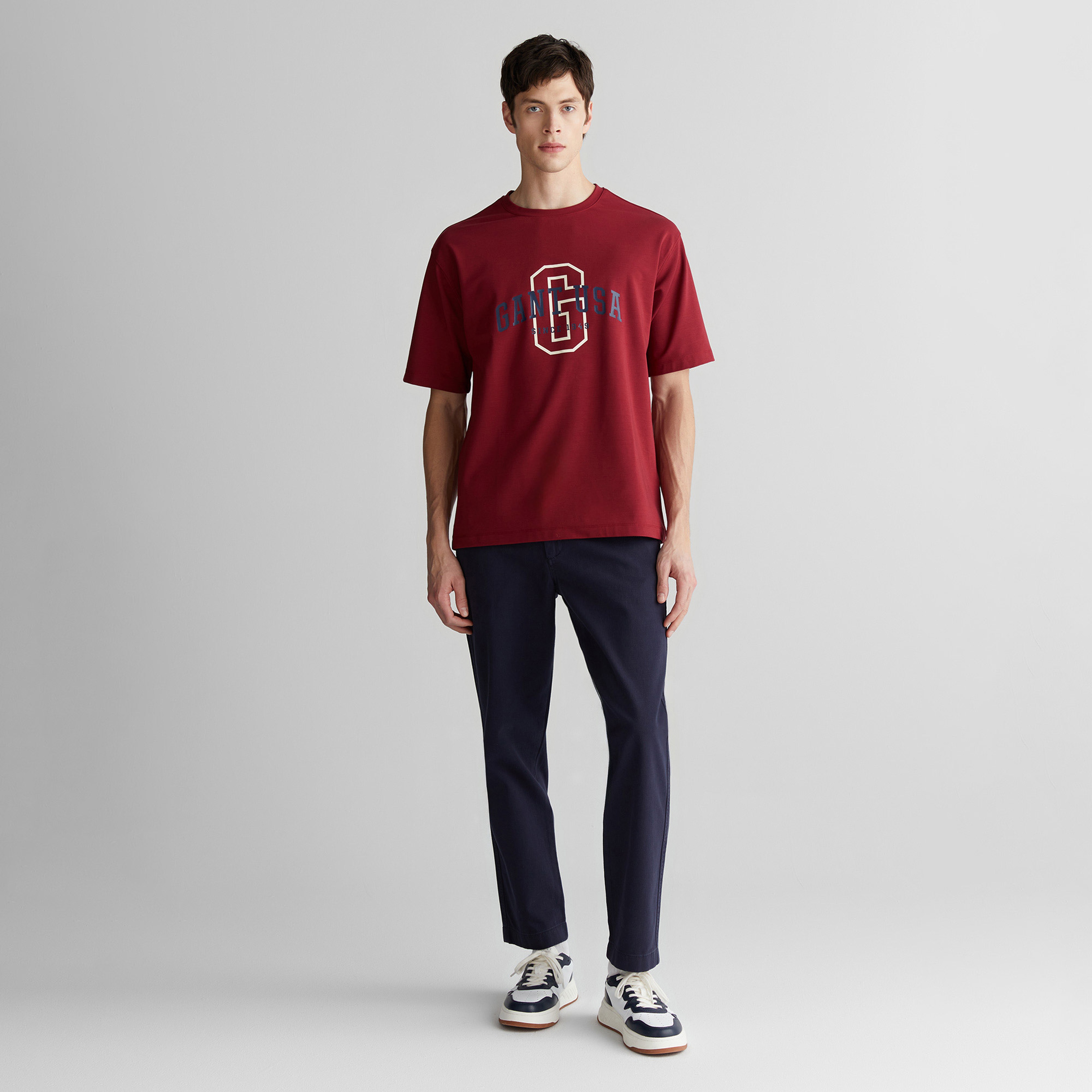 GANT Erkek Bordo Regular Fit Bisiklet Yaka Logolu T-Shirt