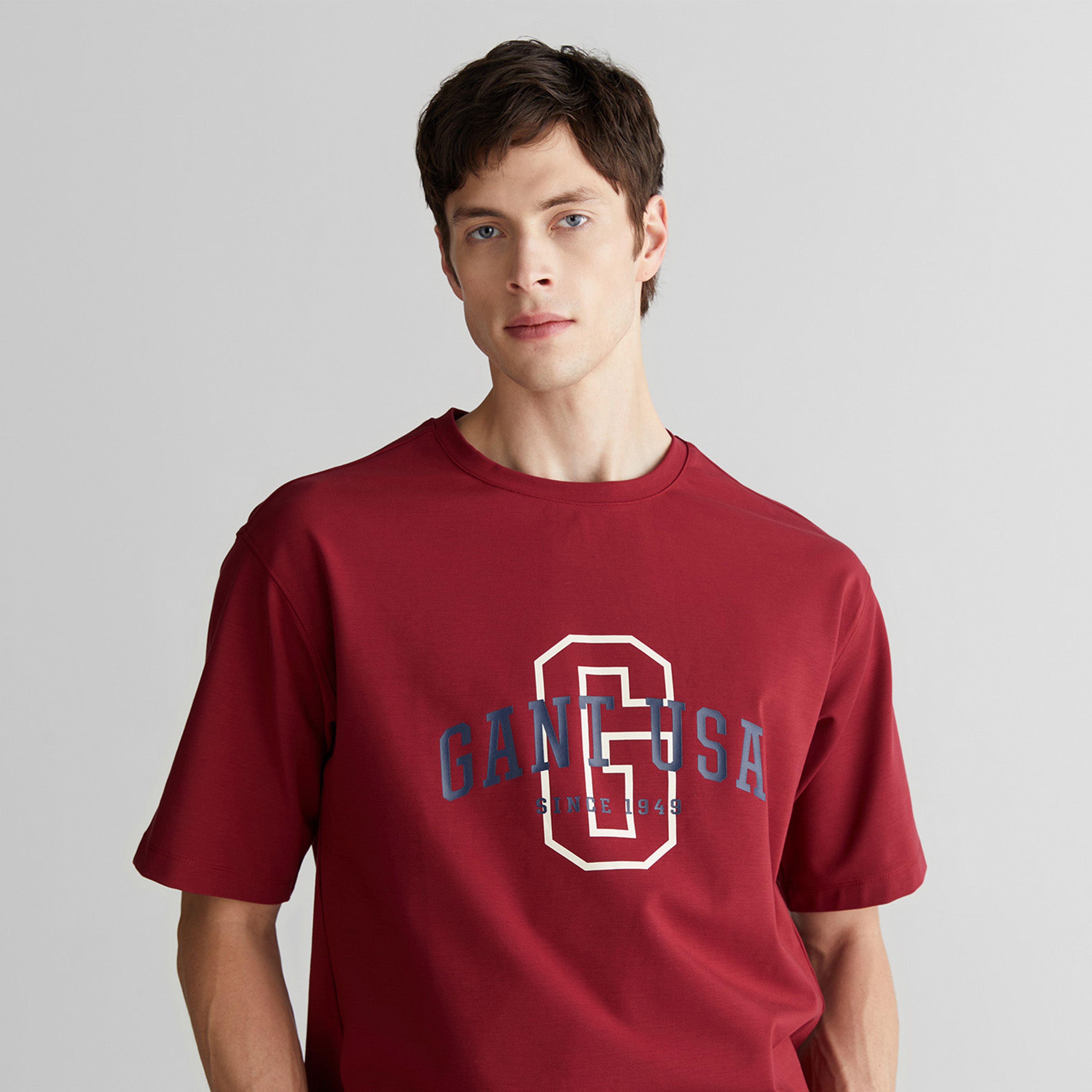 GANT Erkek Bordo Regular Fit Bisiklet Yaka Logolu T-Shirt