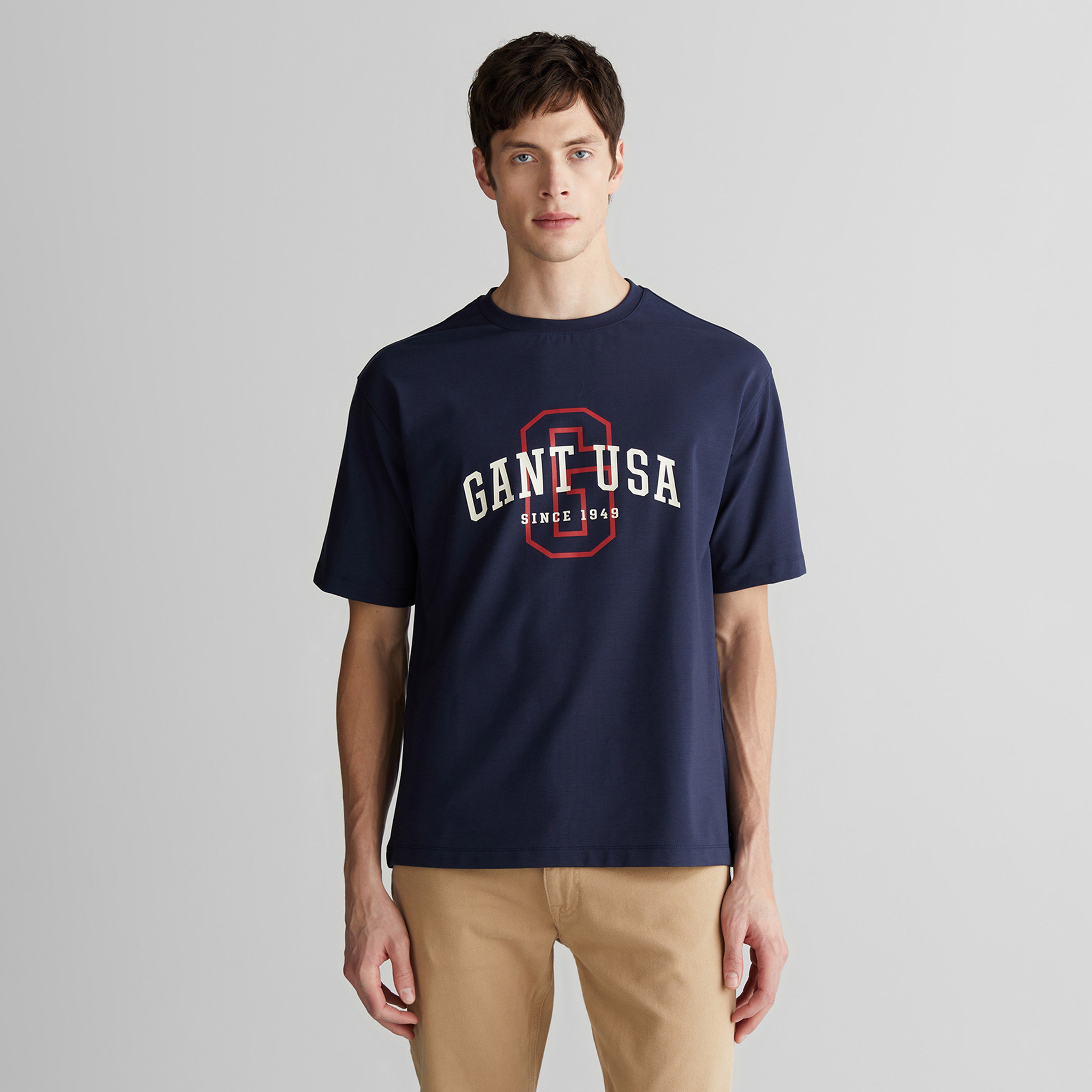 GANT Erkek Lacivert Regular Fit Bisiklet Yaka Logolu T-Shirt