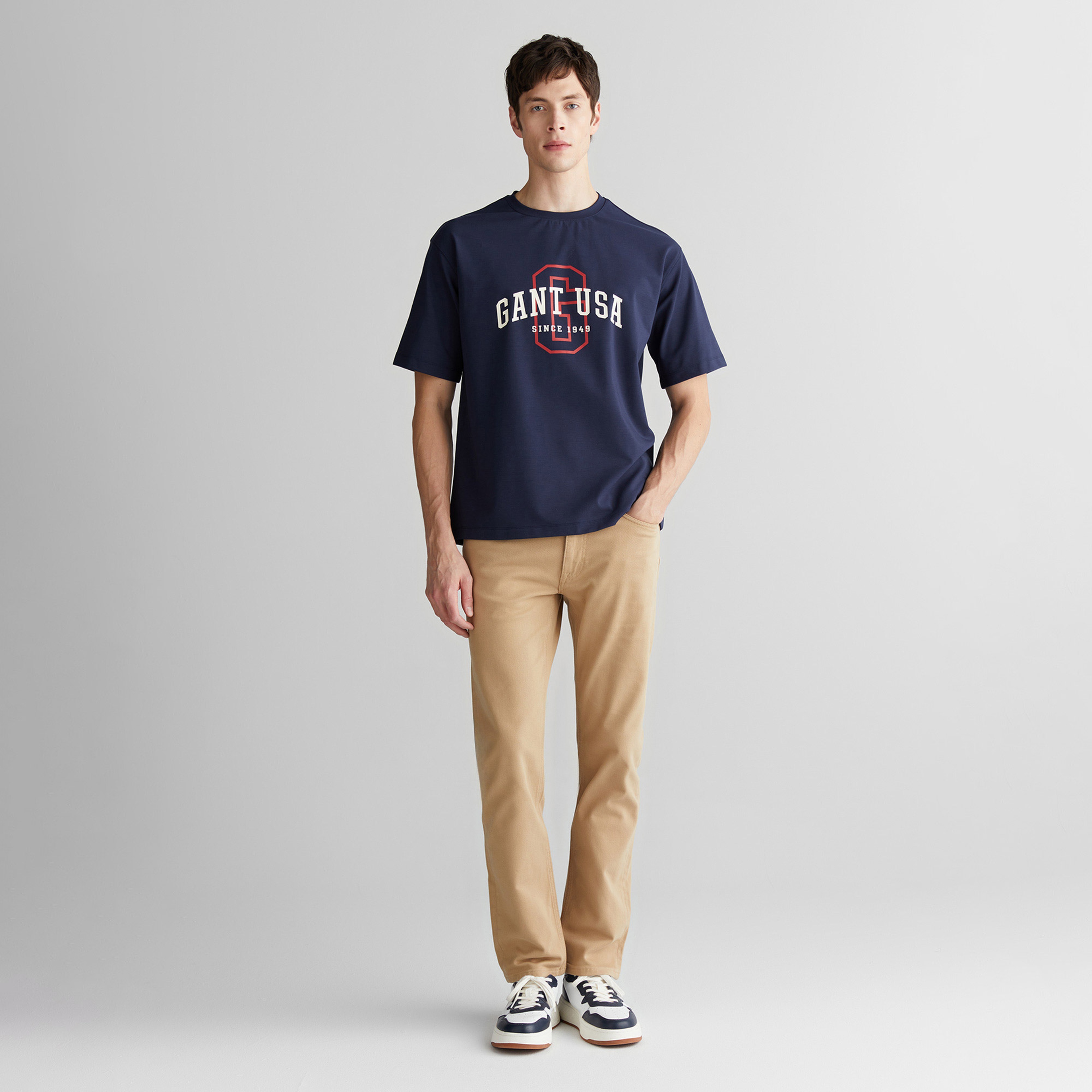 GANT Erkek Lacivert Regular Fit Bisiklet Yaka Logolu T-Shirt