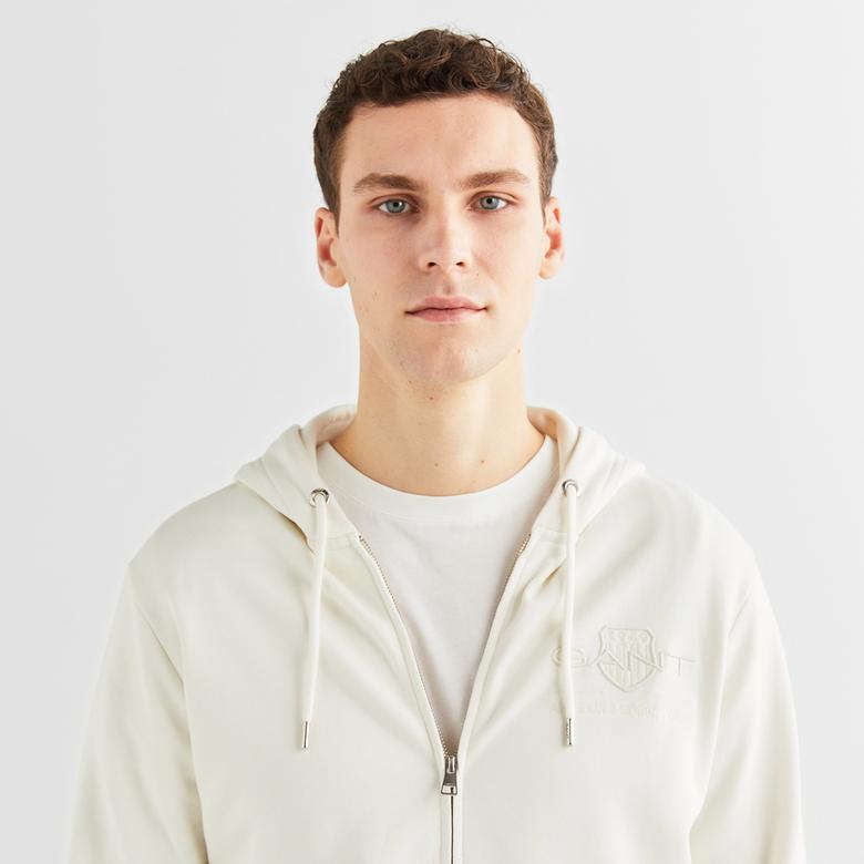 GANT Erkek Krem Regular Fit Kapüşonlu Logolu Sweatshirt