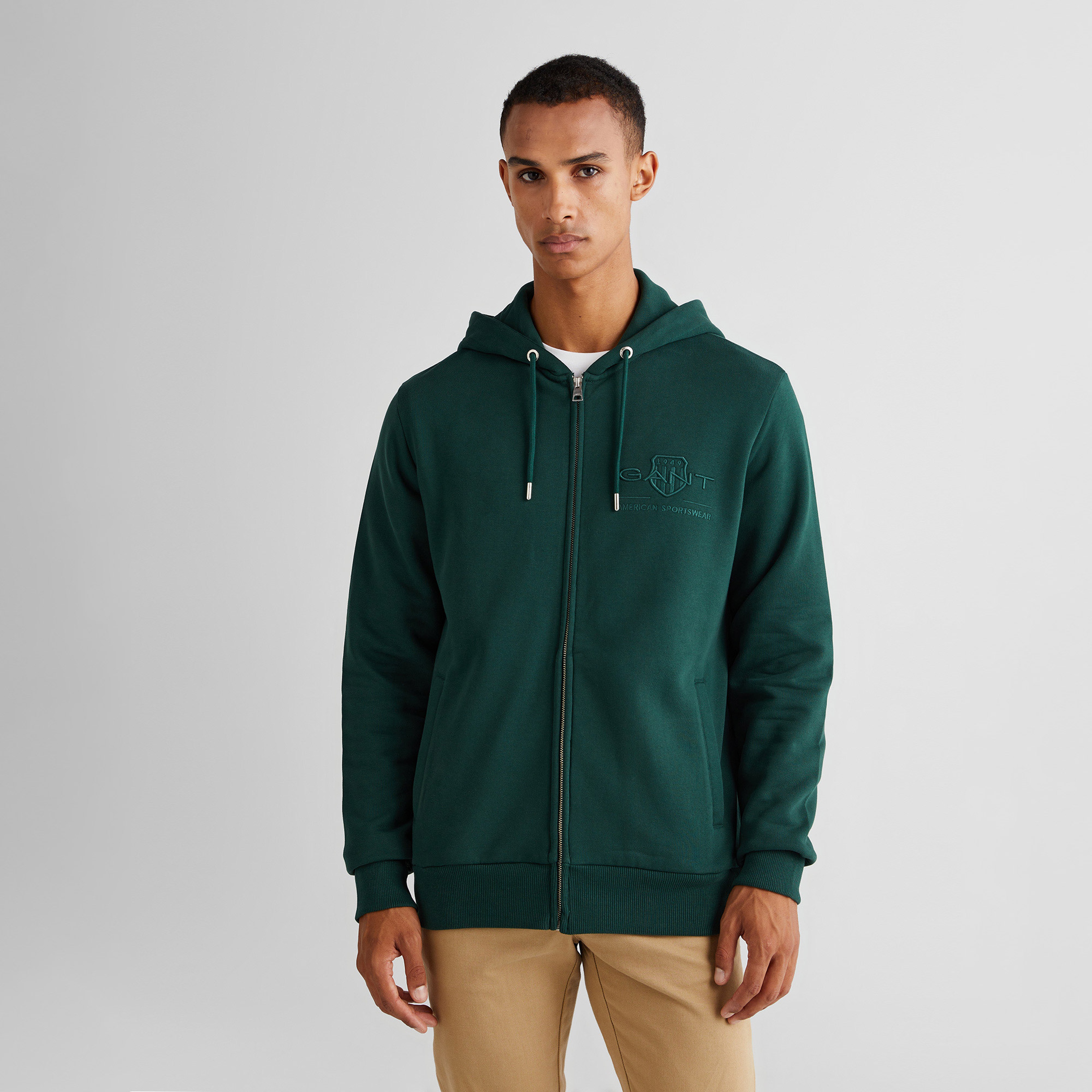 GANT Erkek Yeşil Regular Fit Kapüşonlu Logolu Sweatshirt