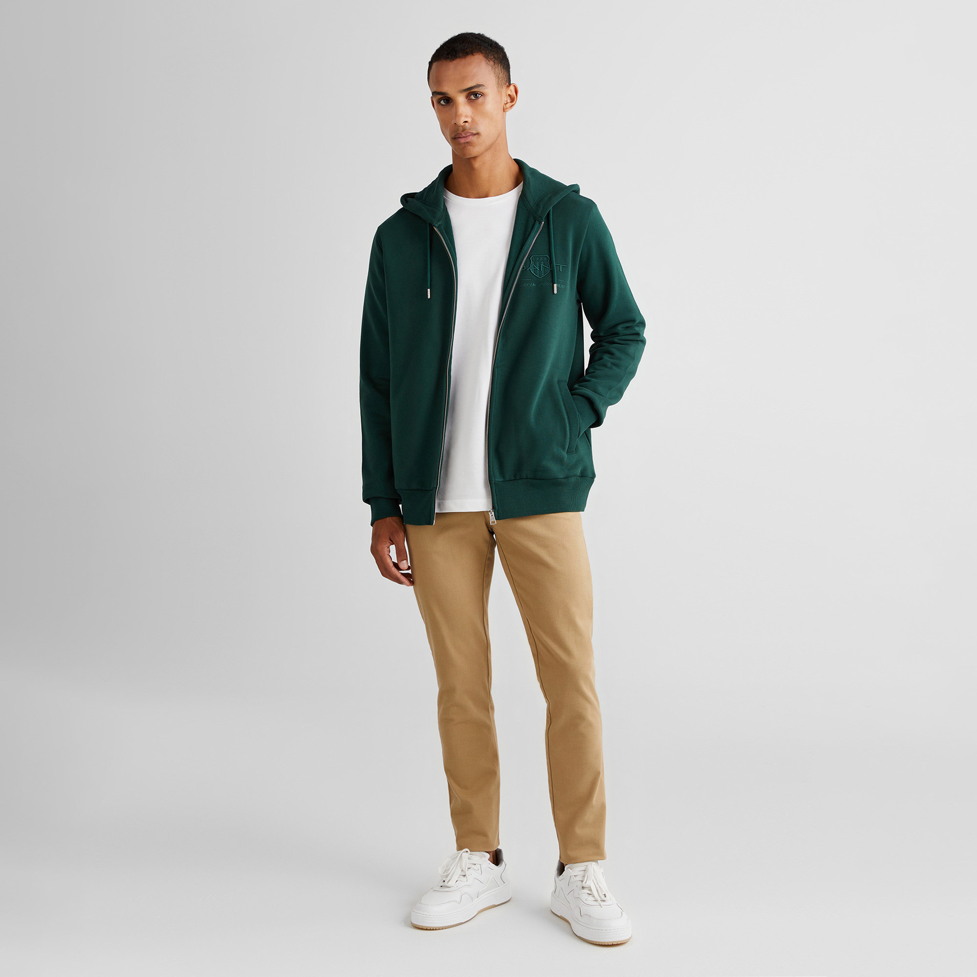 GANT Erkek Yeşil Regular Fit Kapüşonlu Logolu Sweatshirt