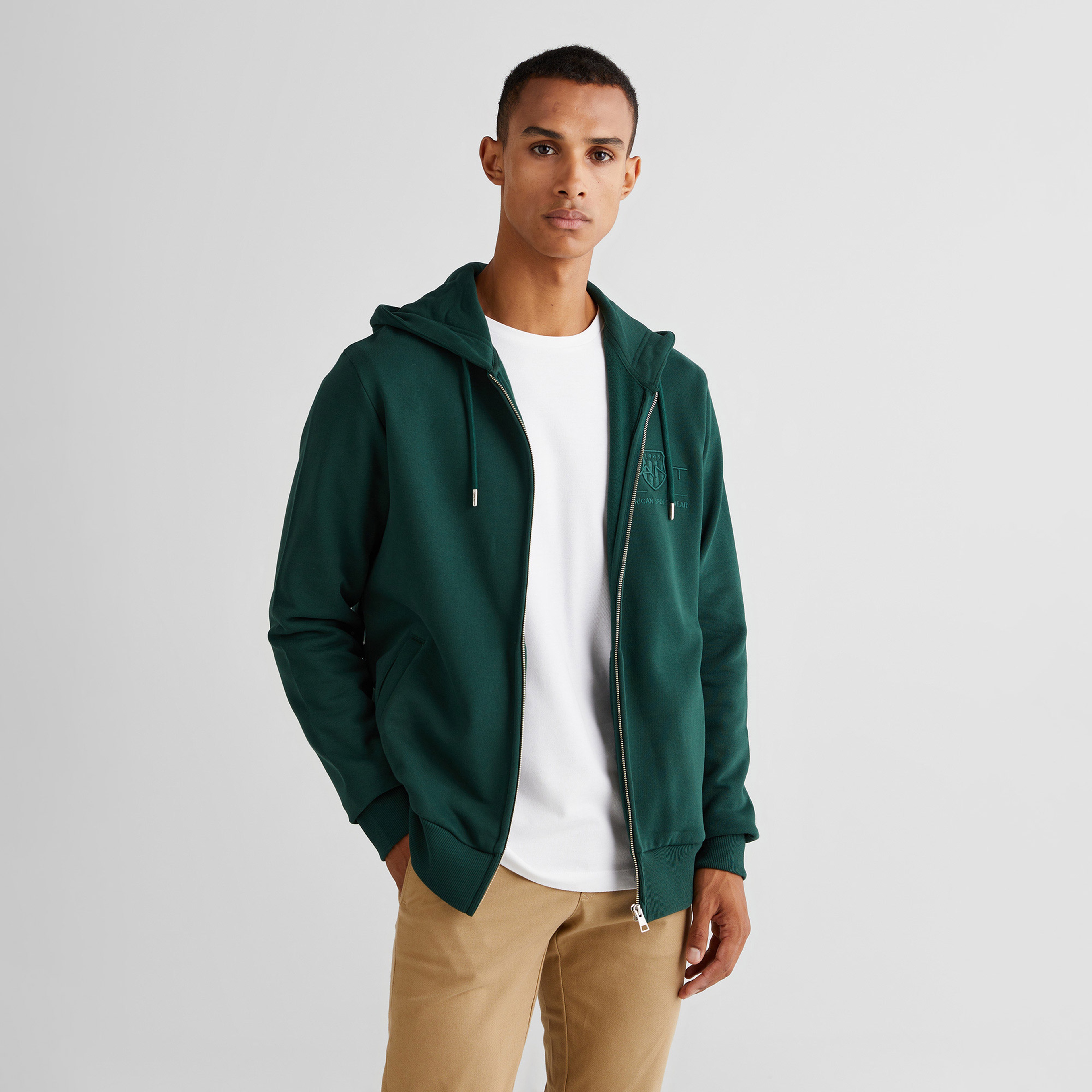 GANT Erkek Yeşil Regular Fit Kapüşonlu Logolu Sweatshirt