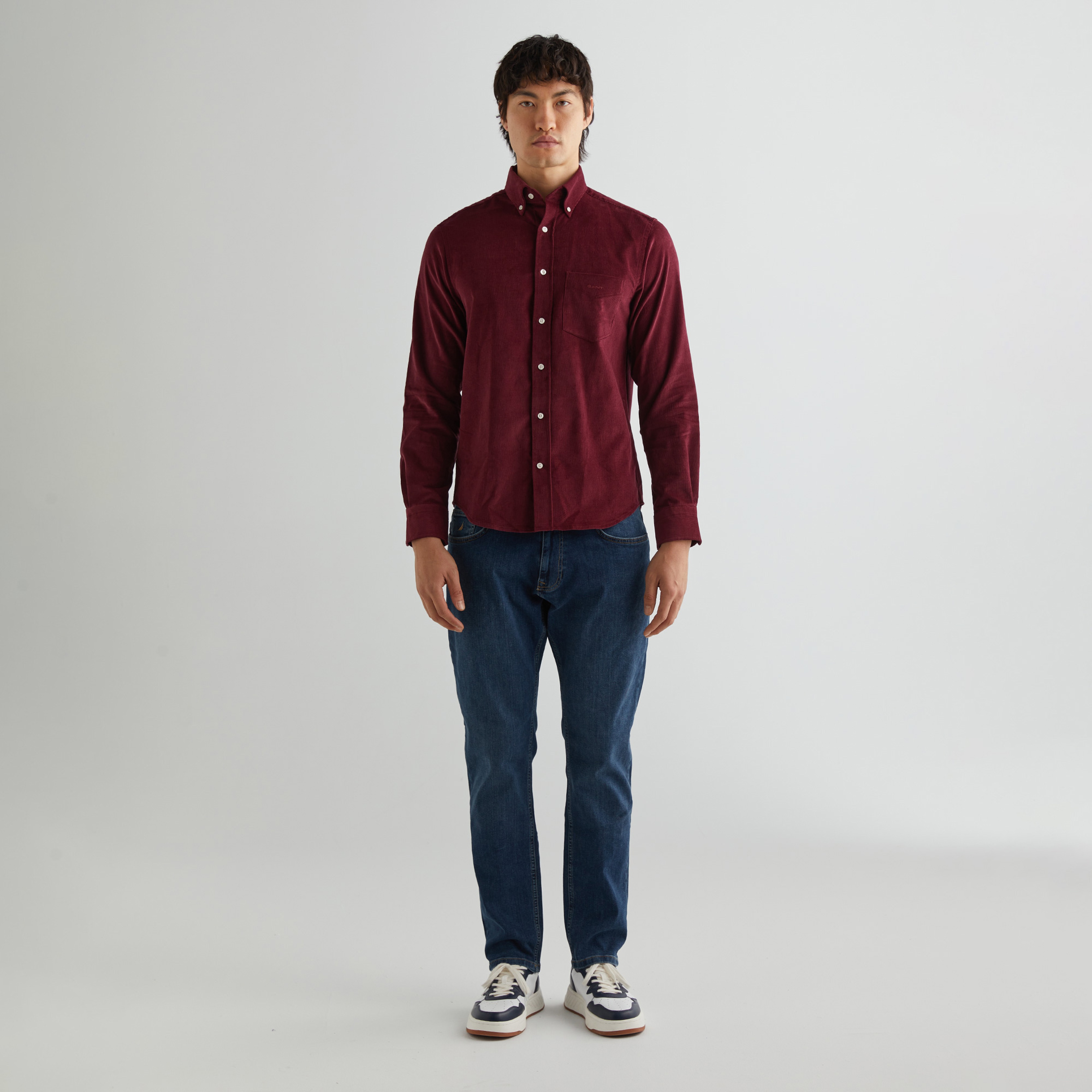 GANT Erkek Bordo Regular Fit Düğmeli Yaka Kadife Gömlek