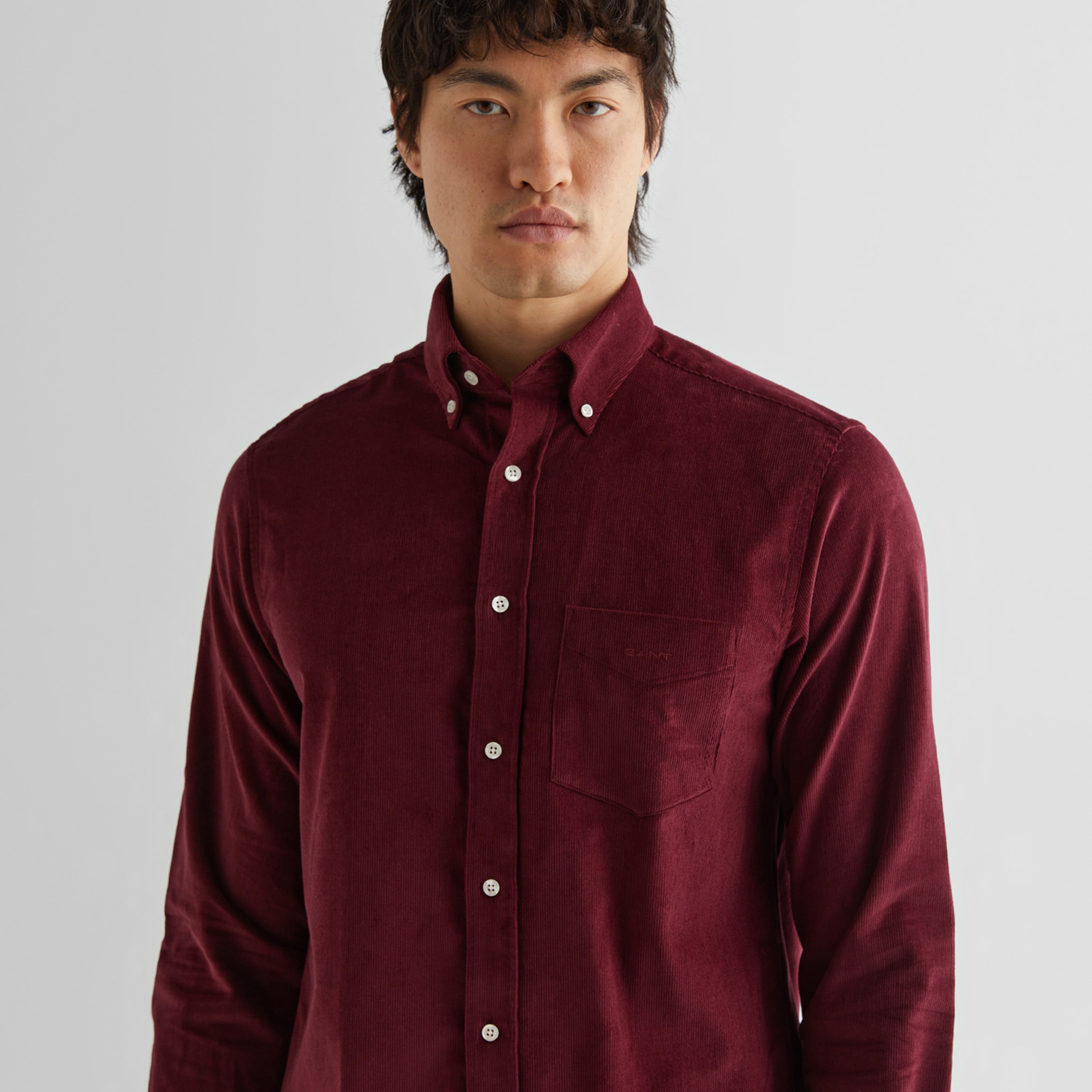 GANT Erkek Bordo Regular Fit Düğmeli Yaka Kadife Gömlek