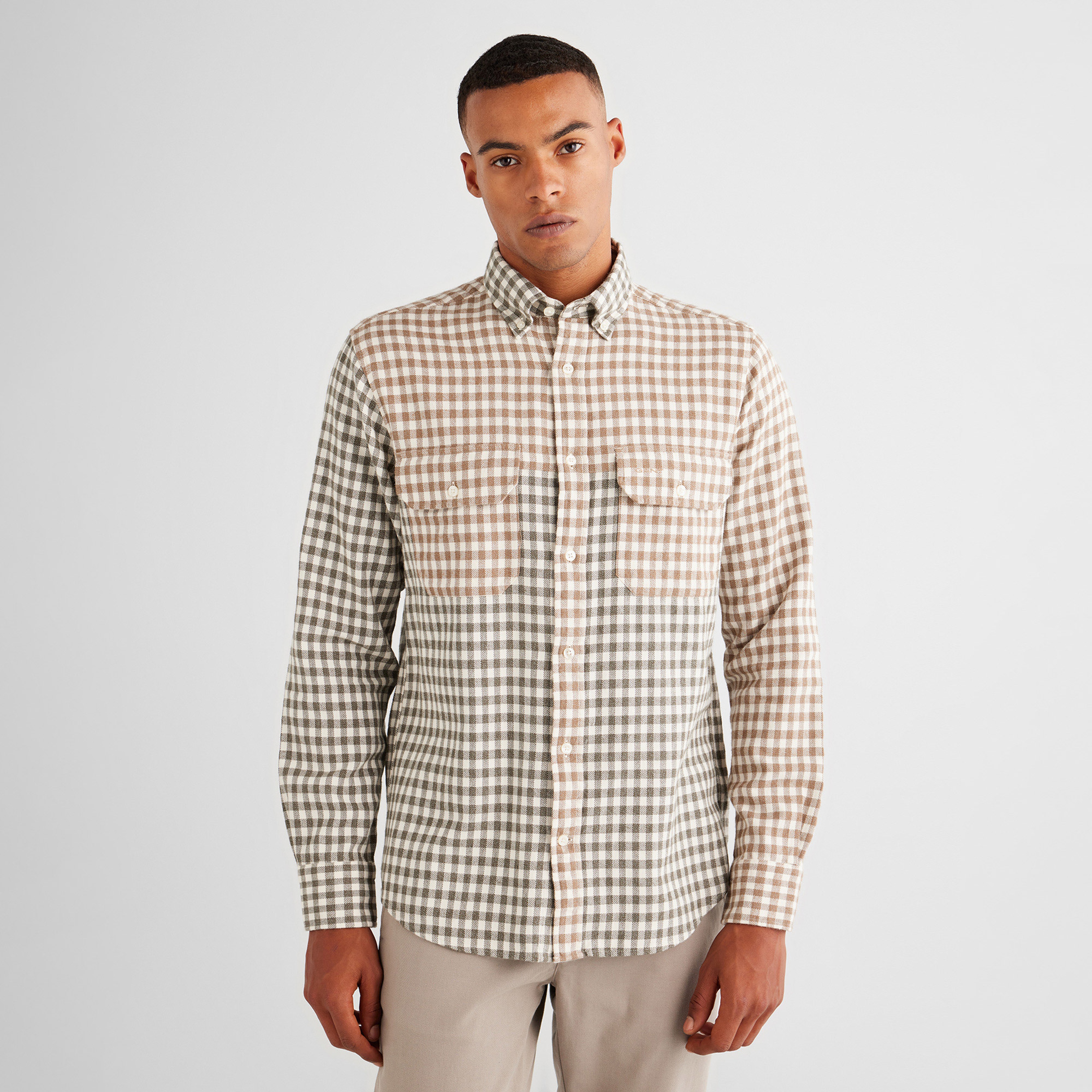 GANT Erkek Yeşil Regular Fit Düğmeli Yaka Ekose Gömlek