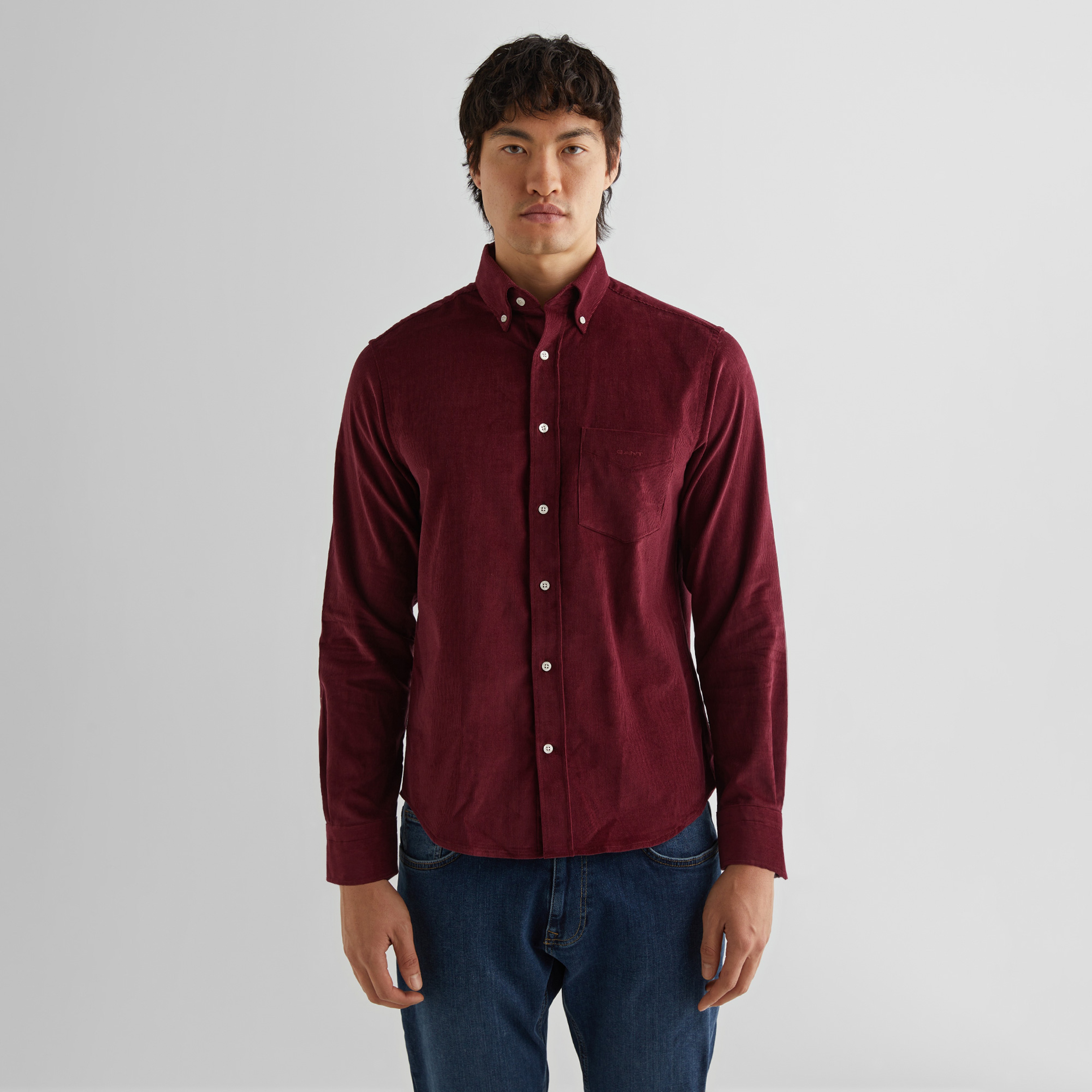 GANT Erkek Bordo Regular Fit Düğmeli Yaka Kadife Gömlek