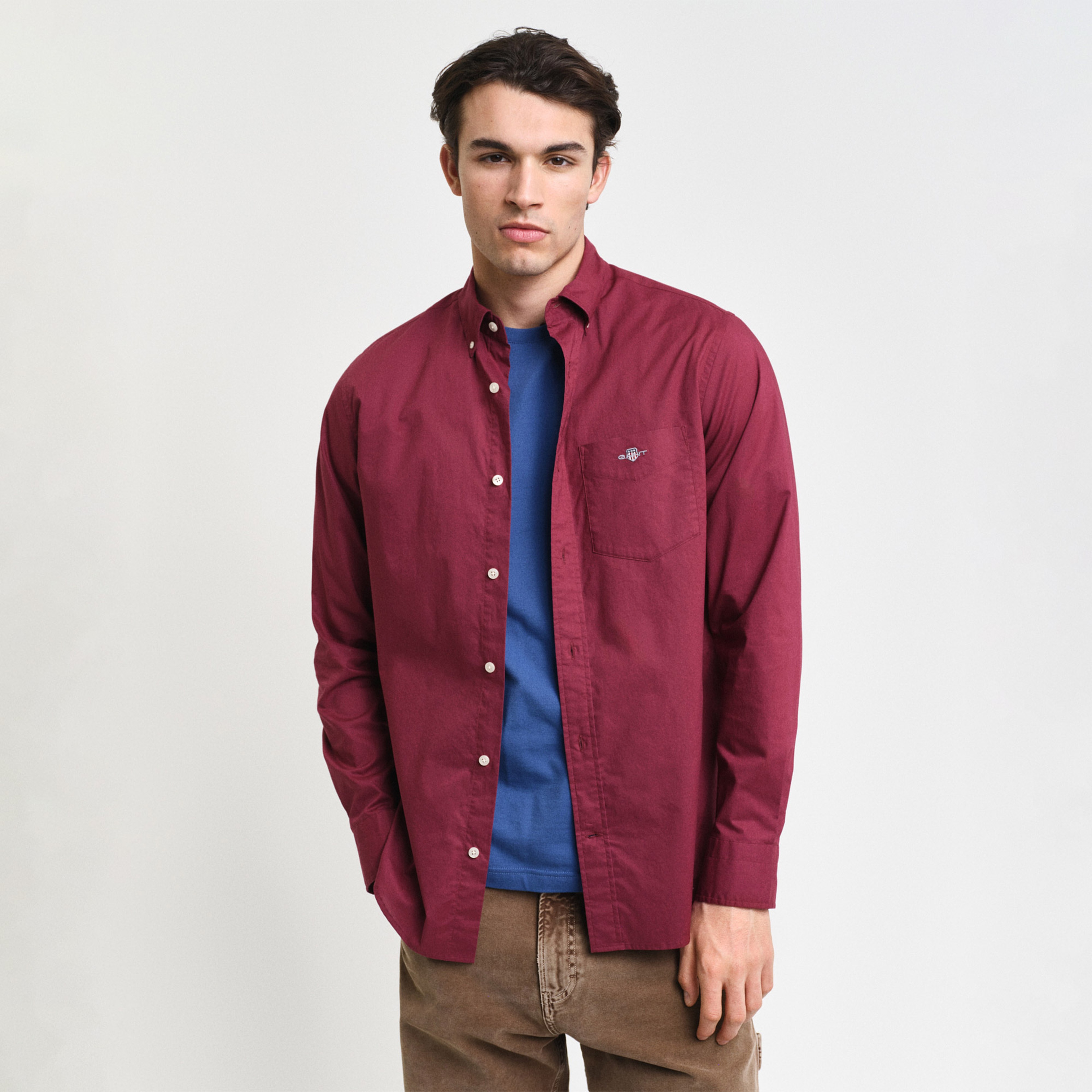 GANT Erkek Bordo Regular Fit Düğmeli Yaka Poplin Gömlek