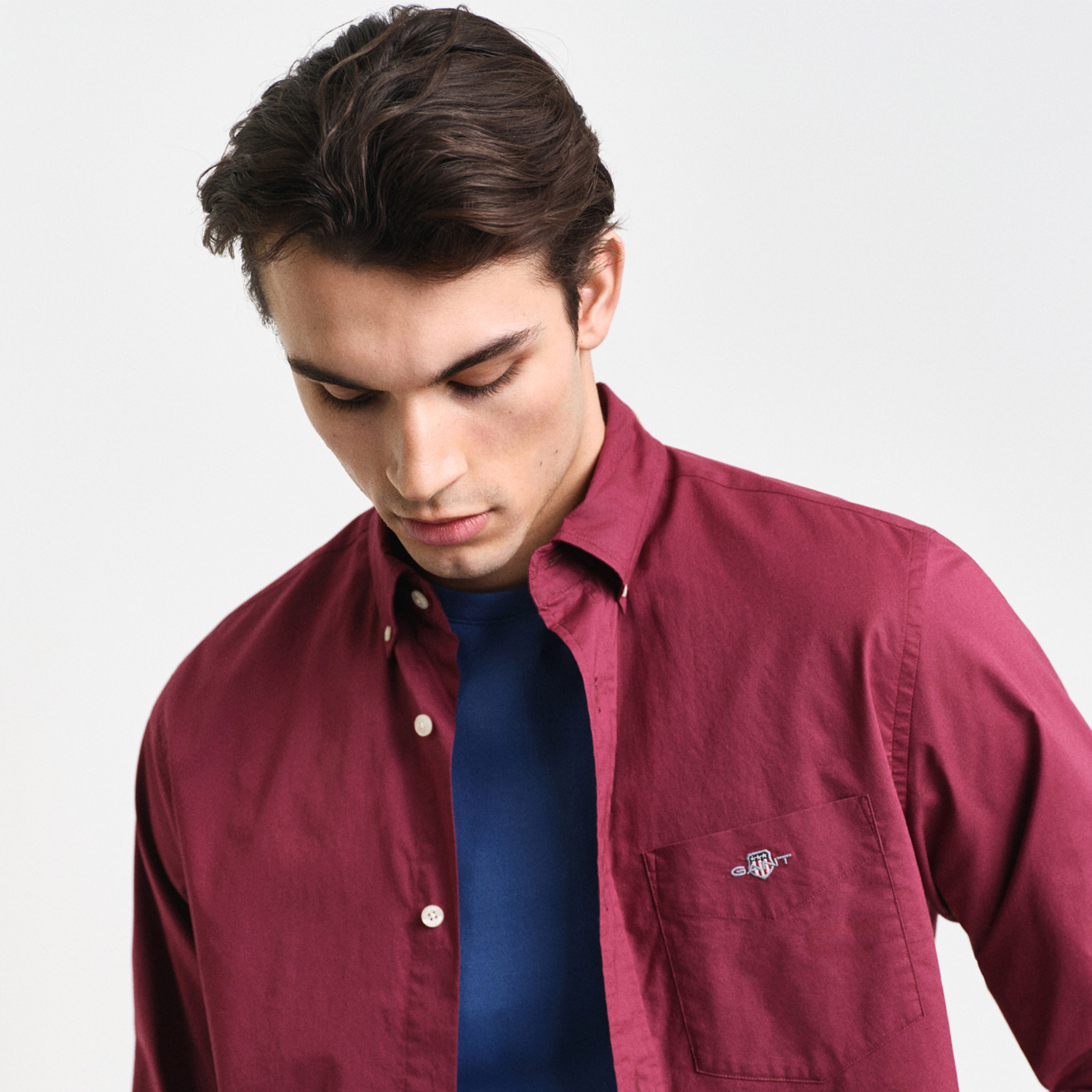GANT Erkek Bordo Regular Fit Düğmeli Yaka Poplin Gömlek