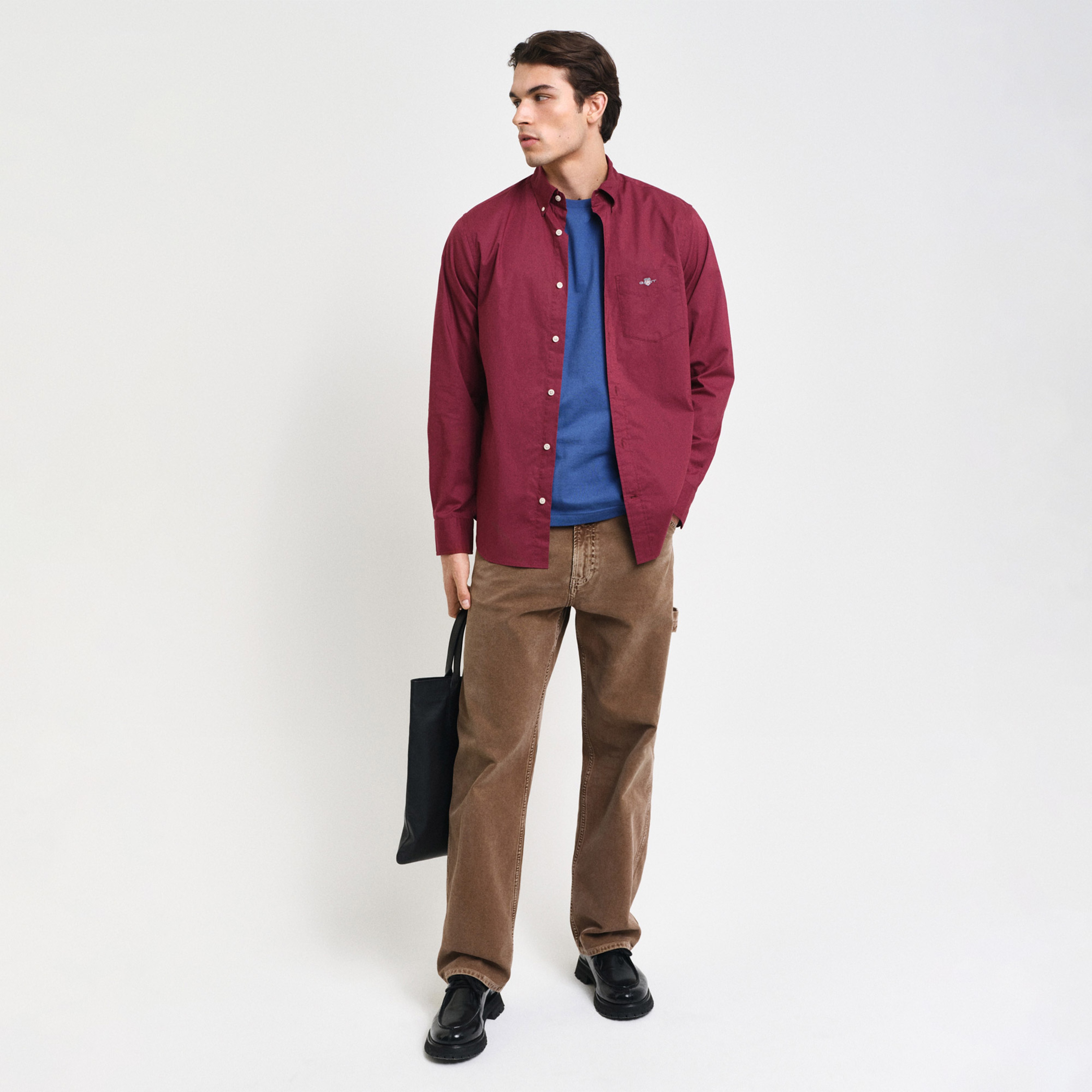 GANT Erkek Bordo Regular Fit Düğmeli Yaka Poplin Gömlek