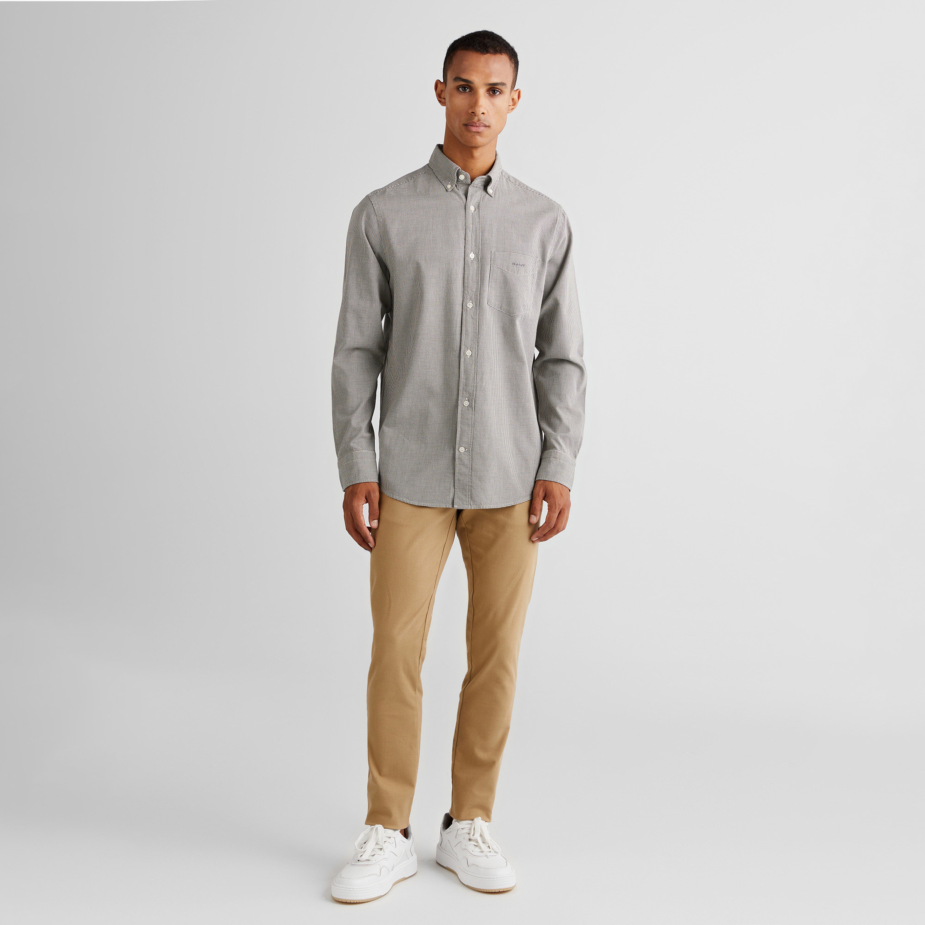 GANT Erkek Gri Regular Fit Düğmeli Yaka Kareli Gömlek