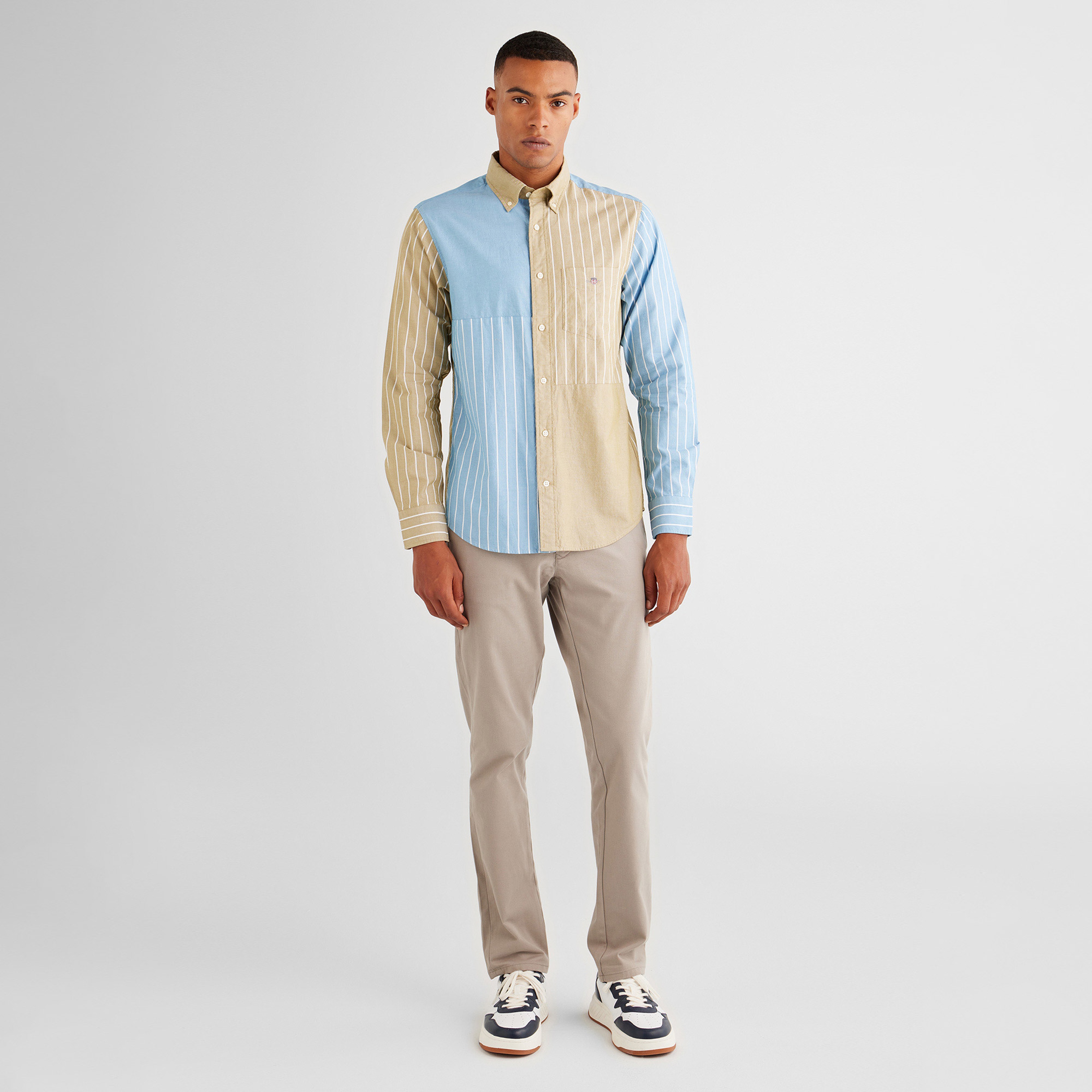 GANT Erkek Mavi Regular Fit Düğmeli Yaka Çizgili Gömlek