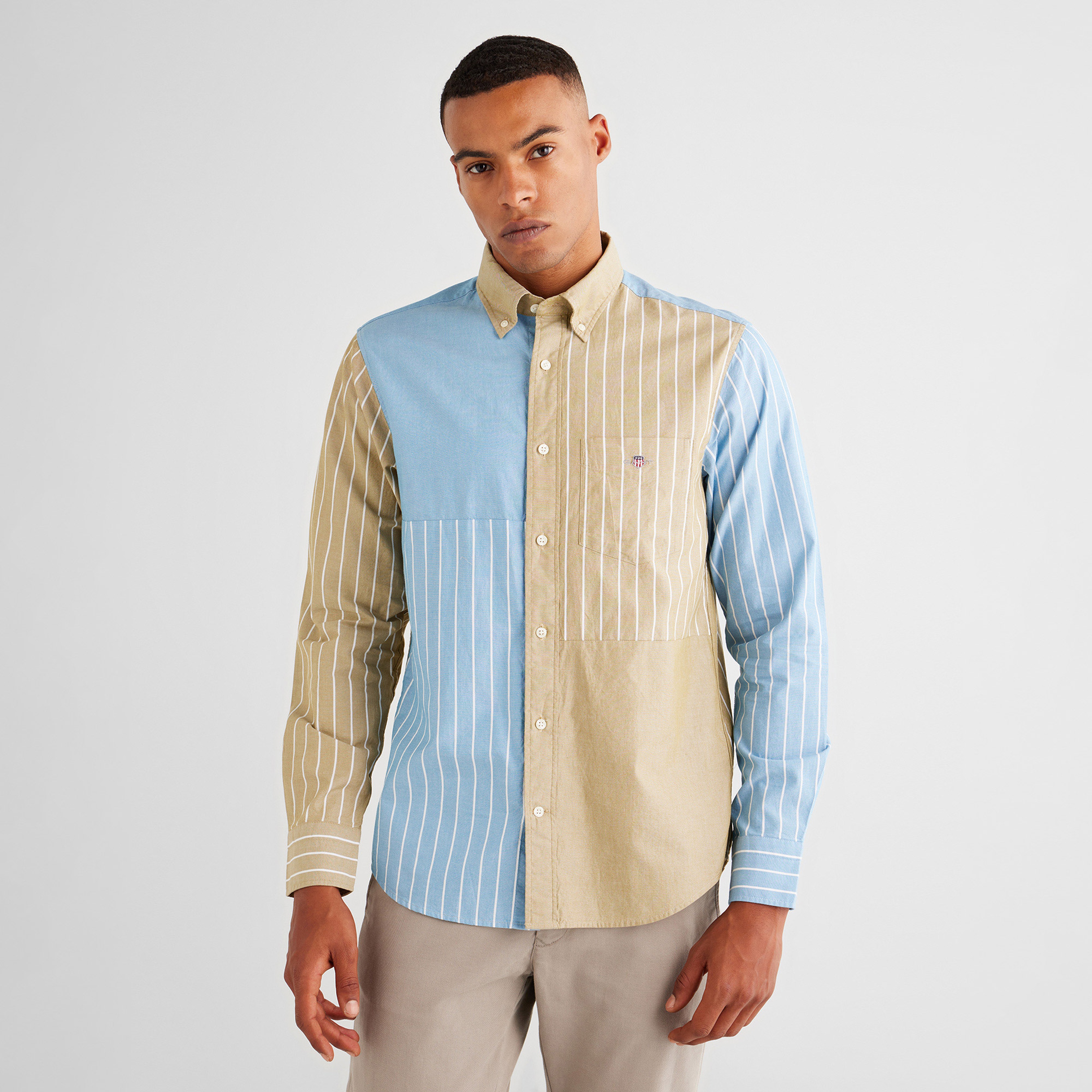 GANT Erkek Mavi Regular Fit Düğmeli Yaka Çizgili Gömlek