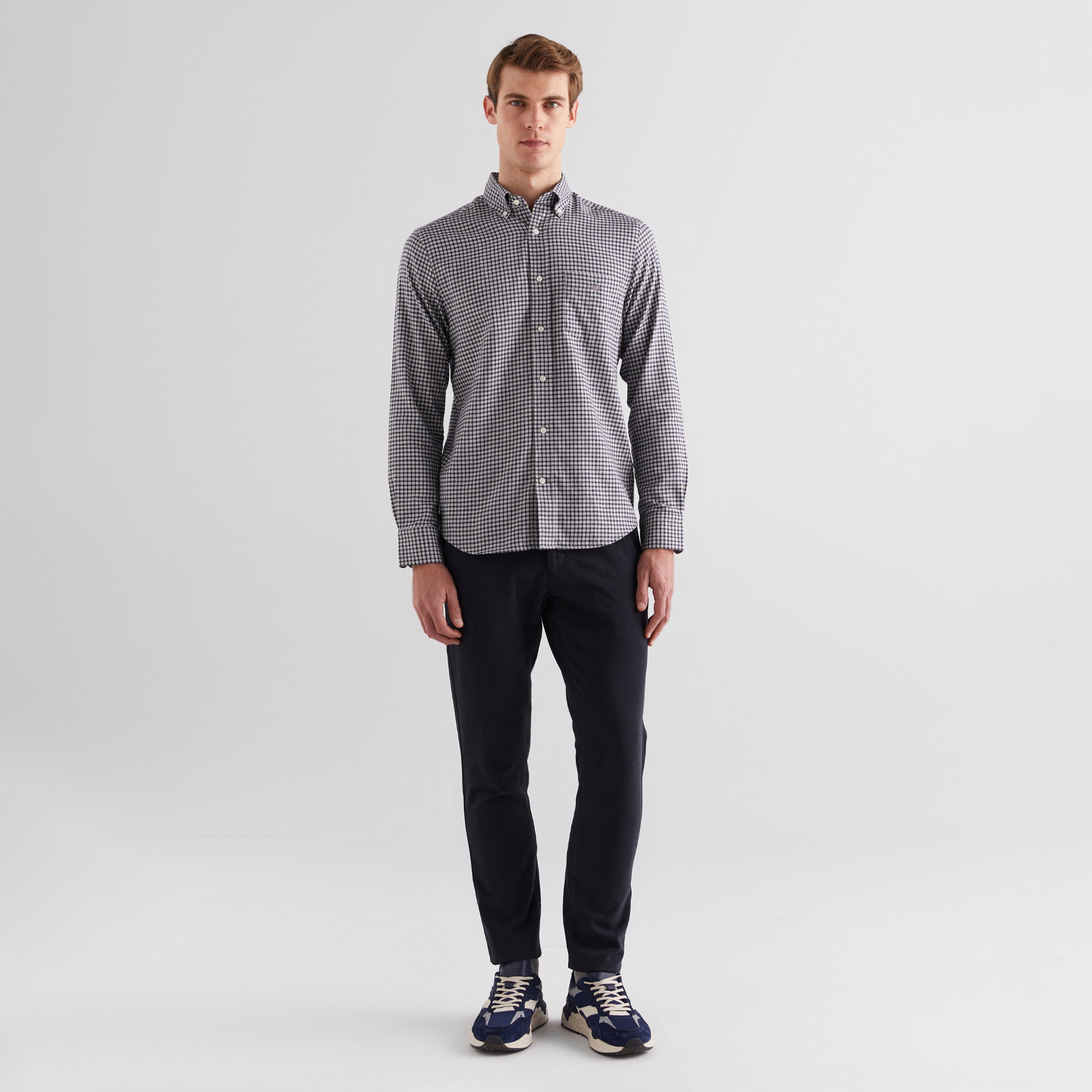 GANT Erkek Gri Regular Fit Düğmeli Yaka Kareli Gömlek