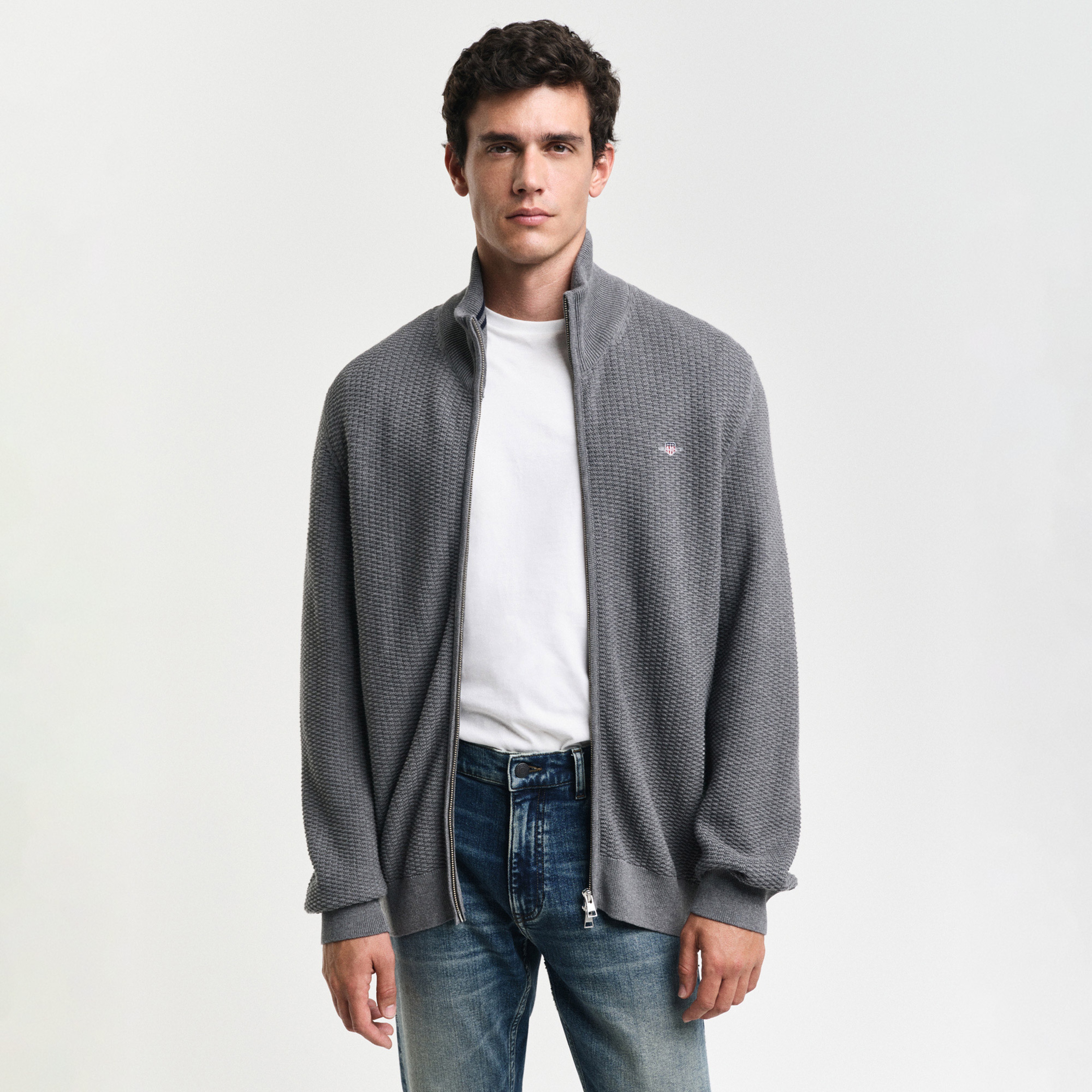 GANT Erkek Gri Regular Fit Fermuarlı Hırka