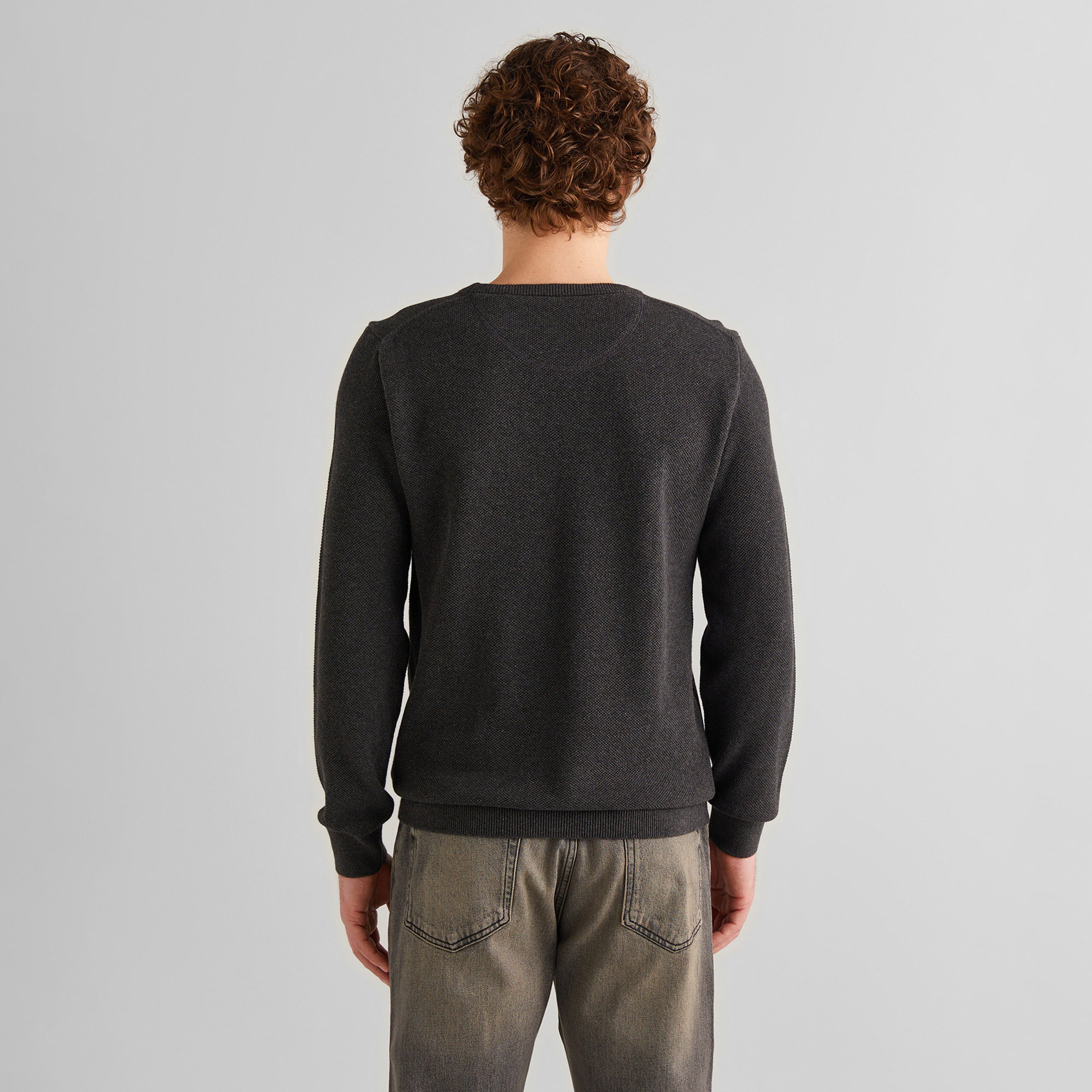 GANT Erkek Gri Regular Fit Bisiklet Yaka Kazak