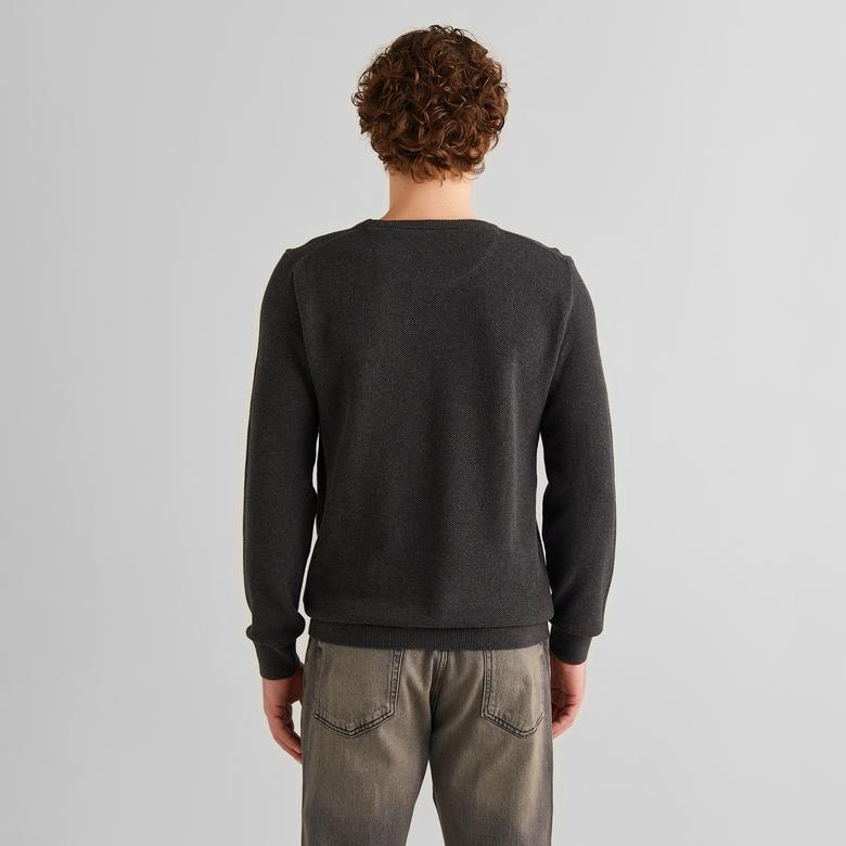 GANT Erkek Gri Regular Fit Bisiklet Yaka Kazak