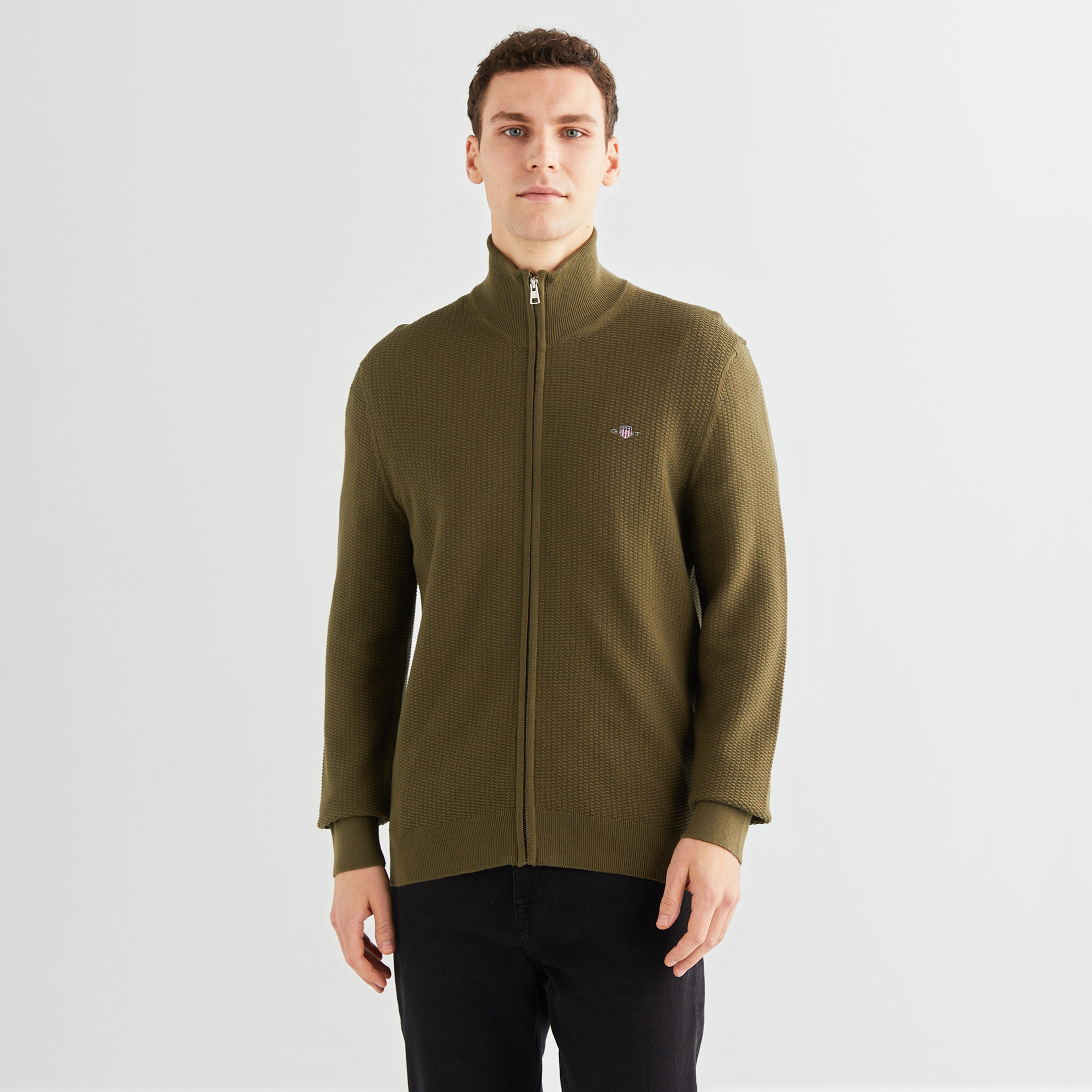 GANT Erkek Yeşil Regular Fit Fermuarlı Hırka