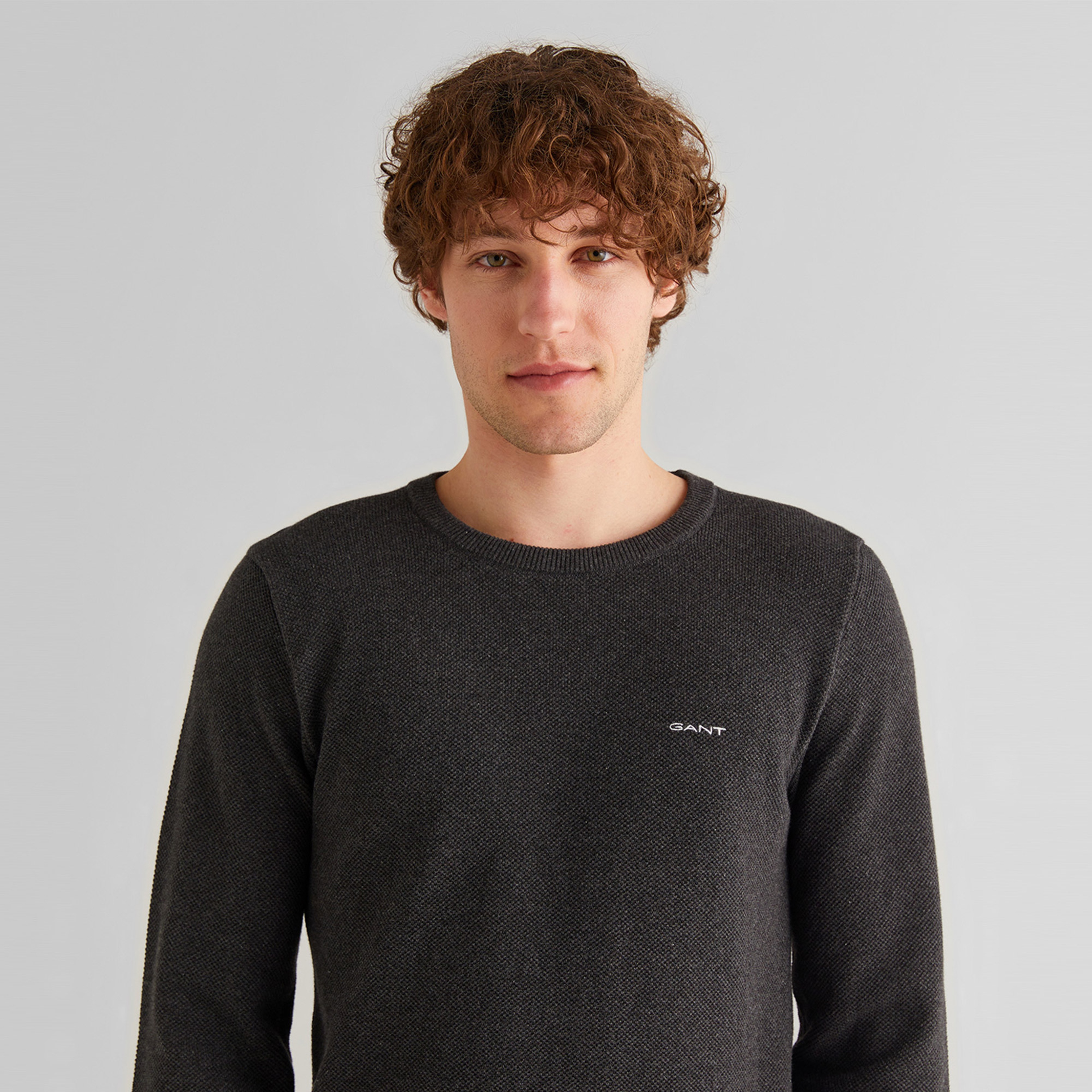 GANT Erkek Gri Regular Fit Bisiklet Yaka Kazak