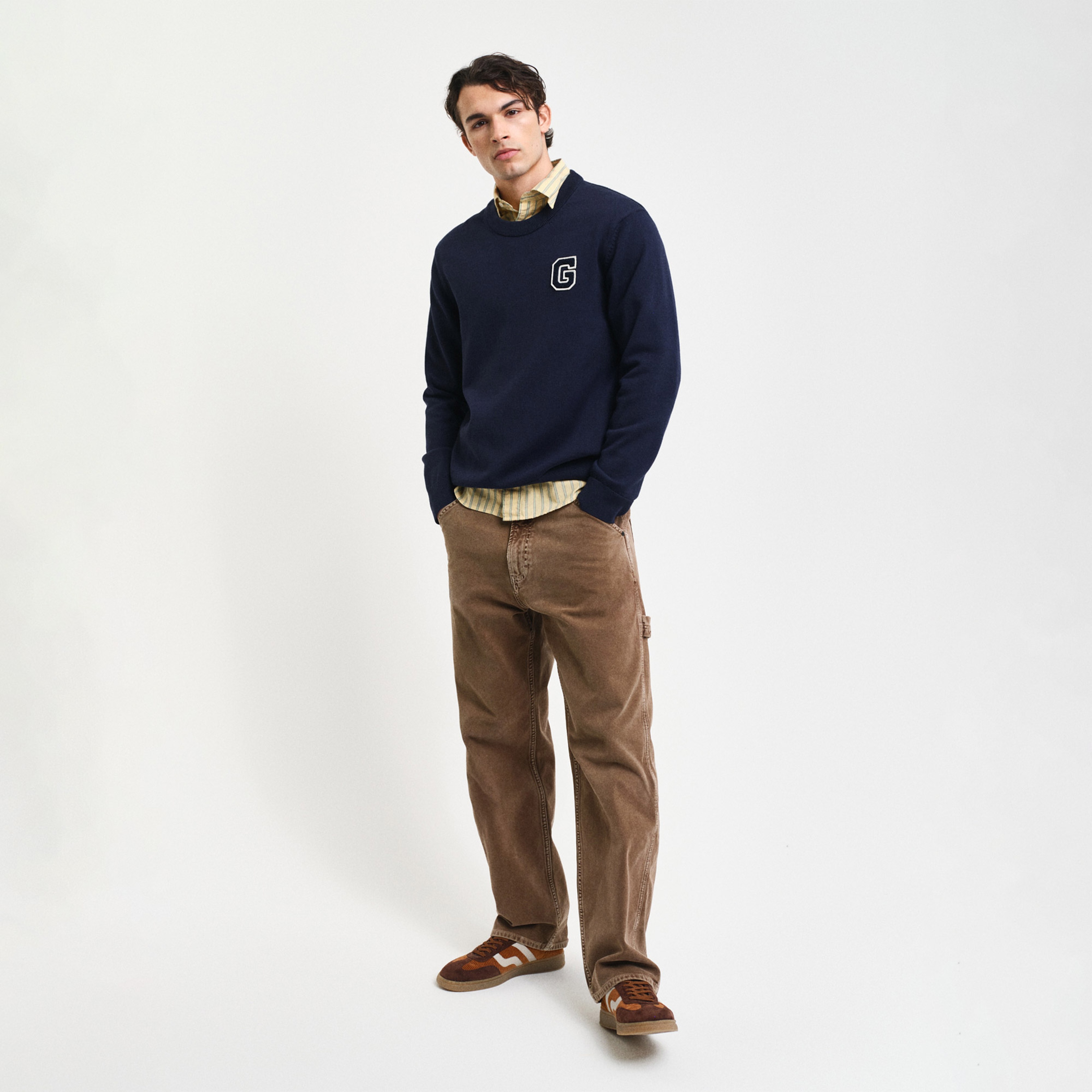 GANT Erkek Lacivert Relaxed Fit Bisiklet Yaka Logolu Kazak