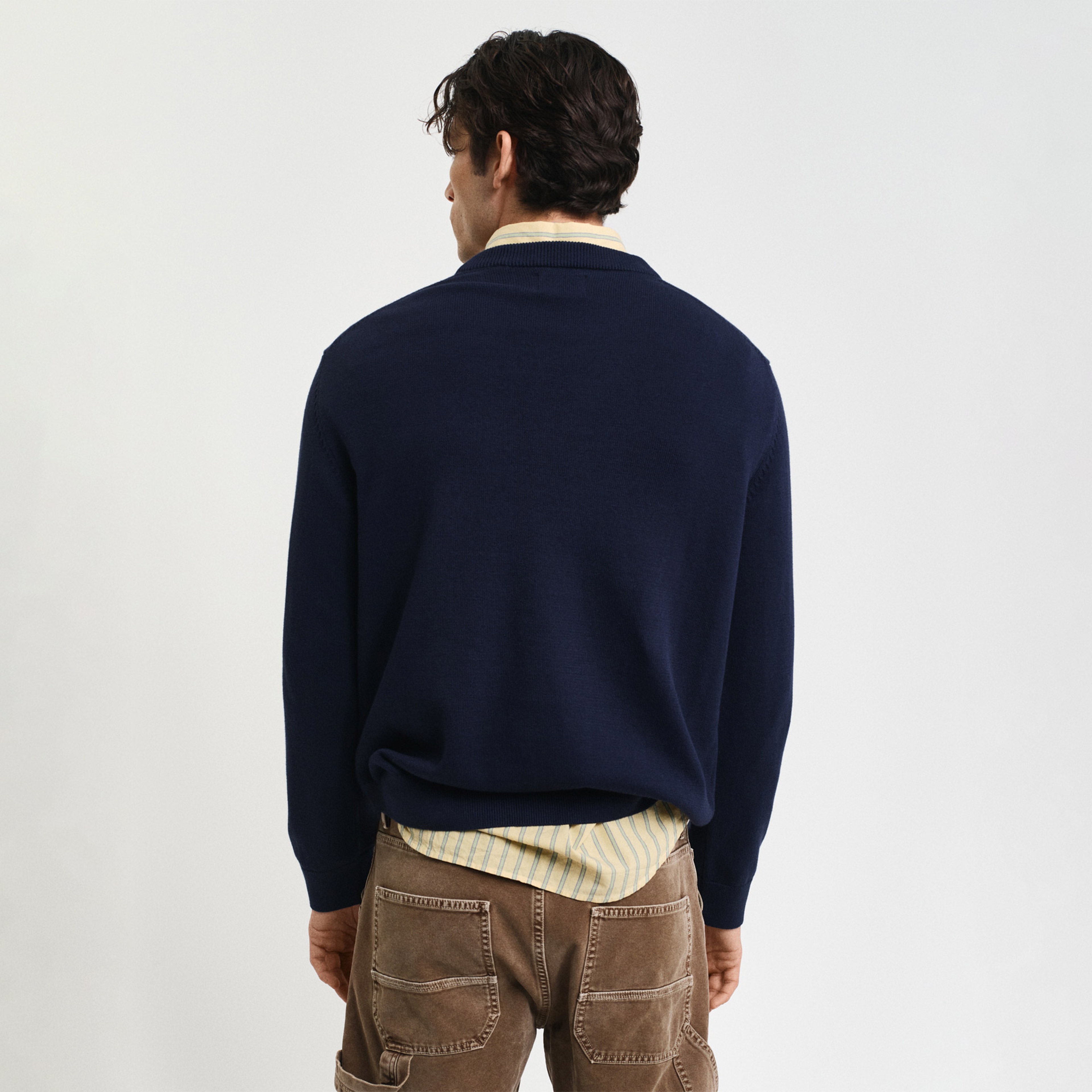 GANT Erkek Lacivert Relaxed Fit Bisiklet Yaka Logolu Kazak