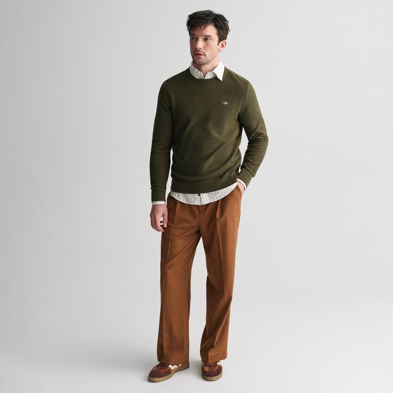 GANT Erkek Yeşil Regular Fit Bisiklet Yaka Kazak