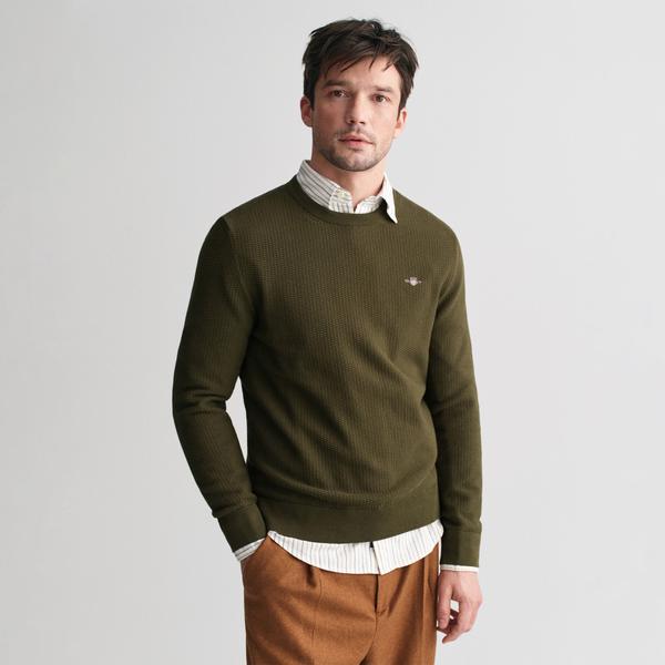 GANT Erkek Yeşil Regular Fit Bisiklet Yaka Kazak