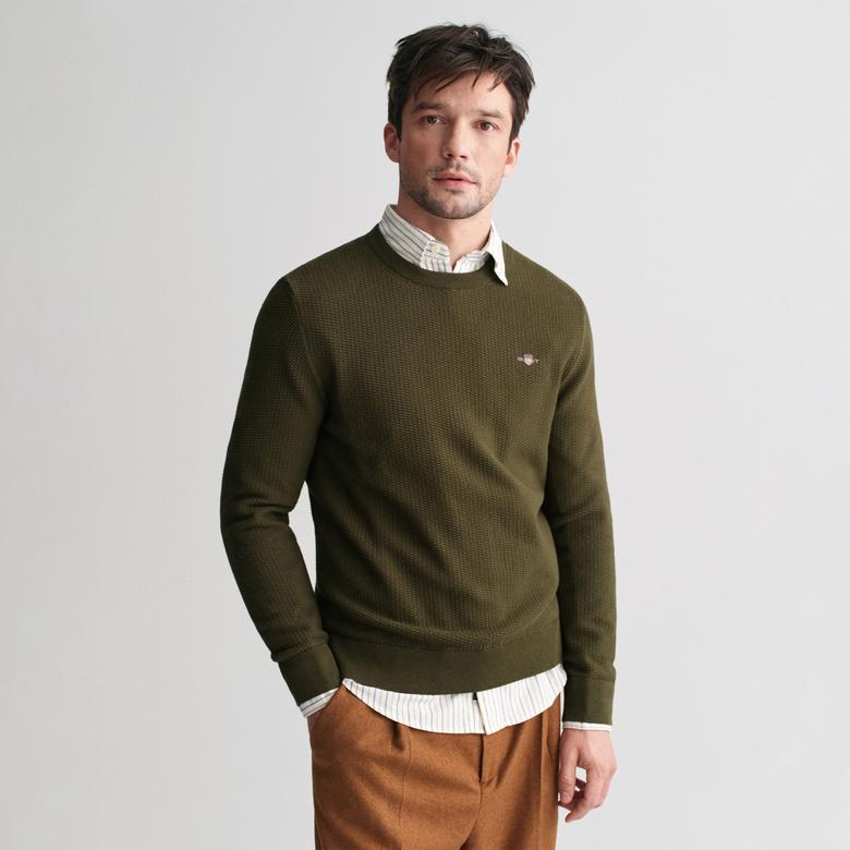 GANT Erkek Yeşil Regular Fit Bisiklet Yaka Kazak